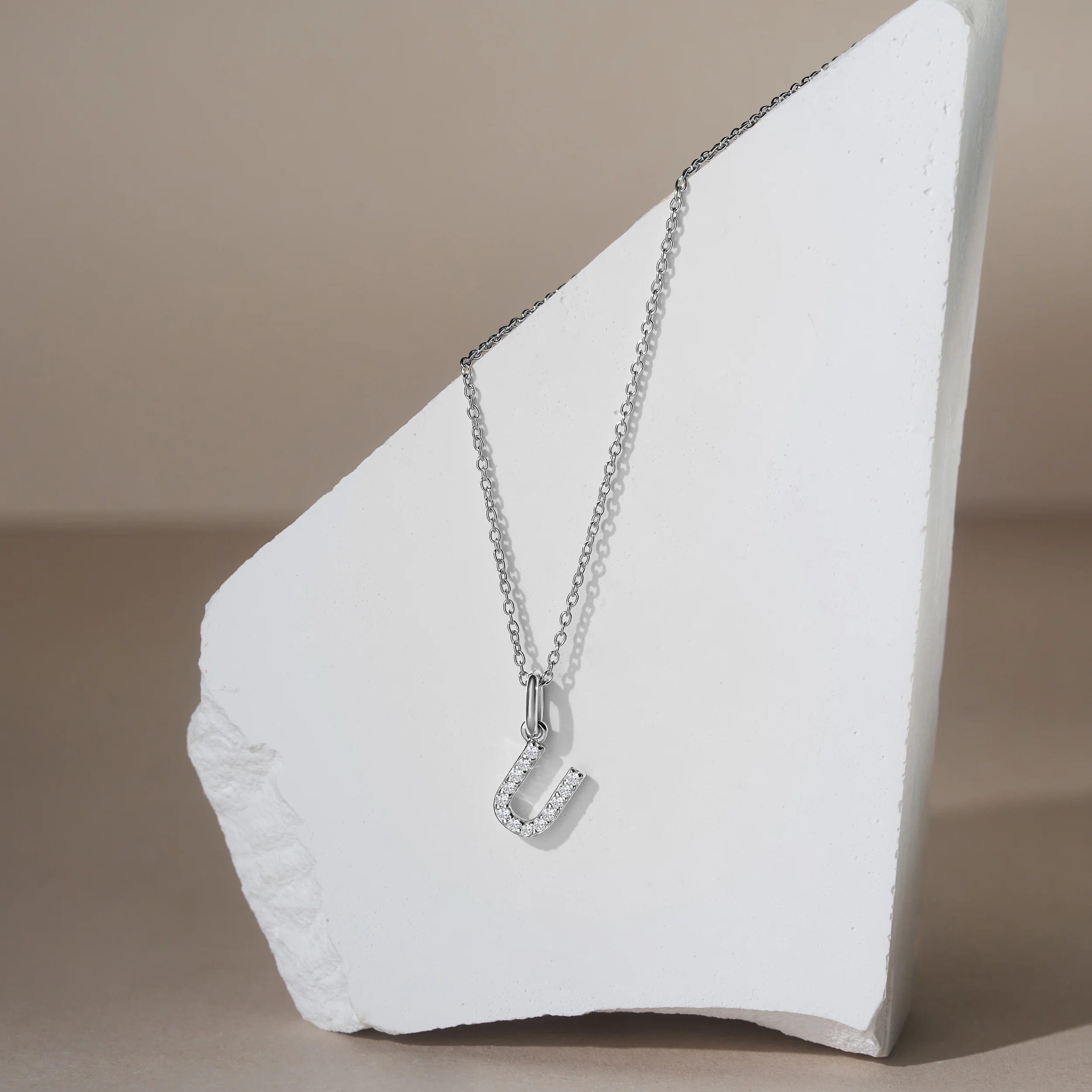 Love Letter Initial U Lab Diamond Necklace set in 925 Sterling Silver - Image 4