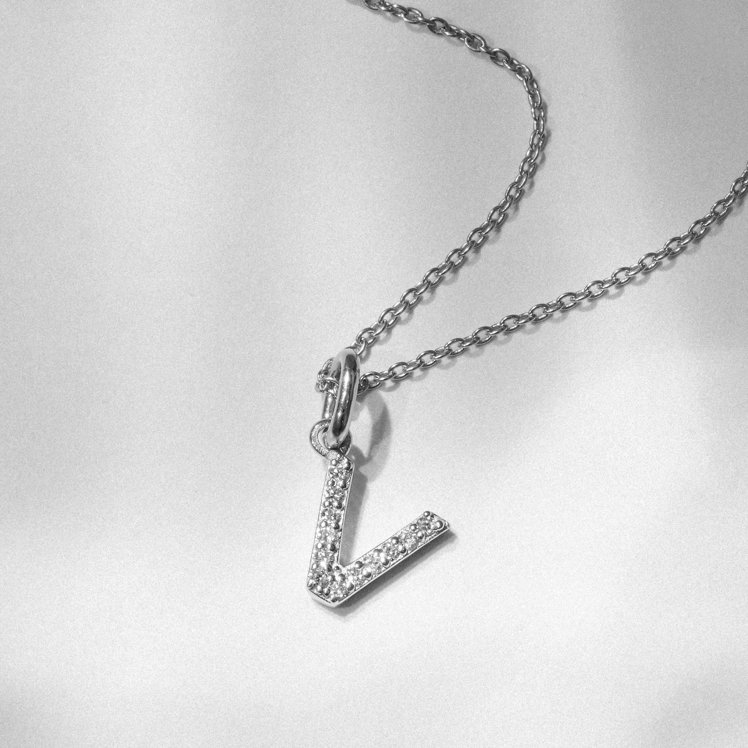 Love Letter Initial V Lab Diamond Necklace set in 925 Sterling Silver - Image 3