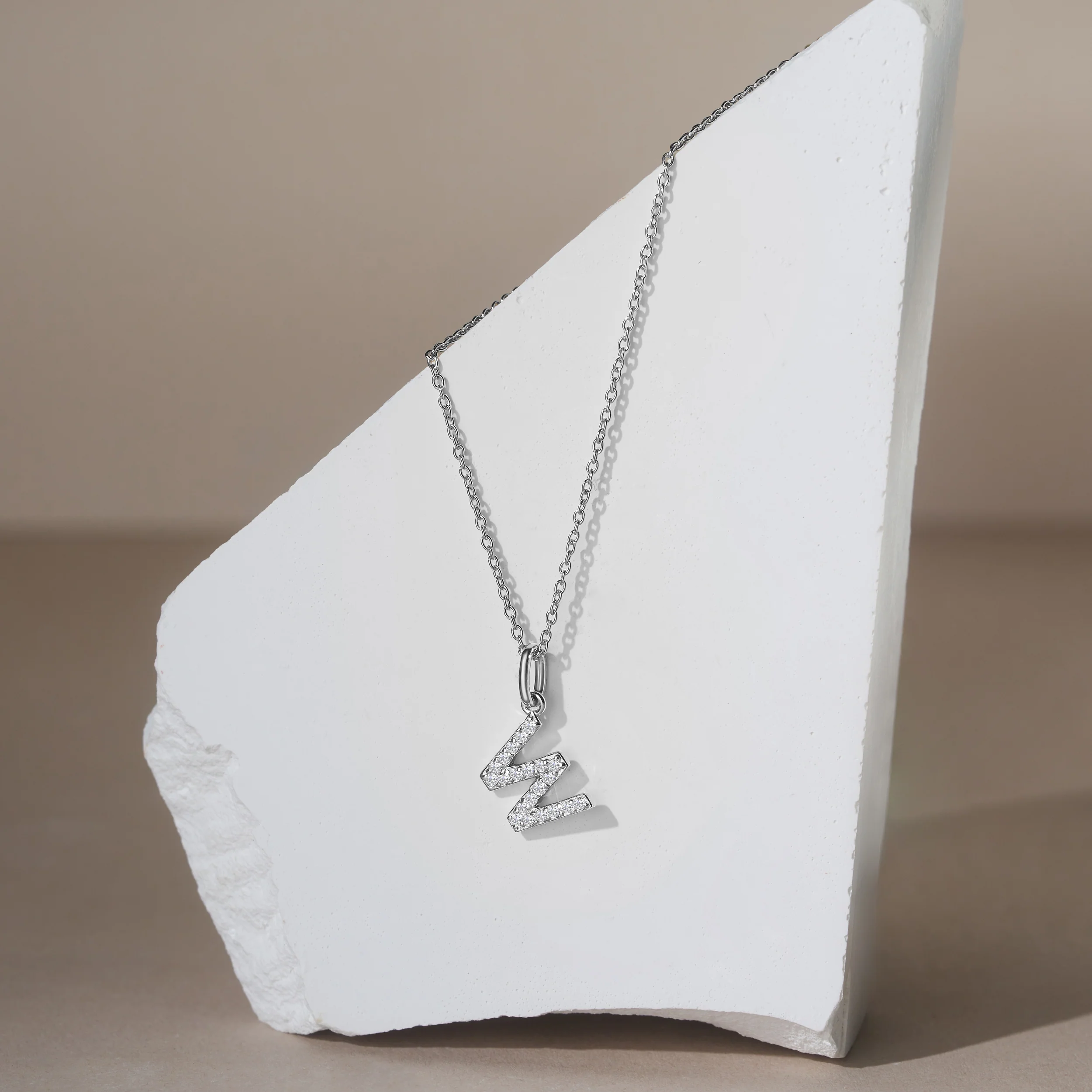Love Letter Initial W Lab Diamond Necklace set in 925 Sterling Silver - Image 4