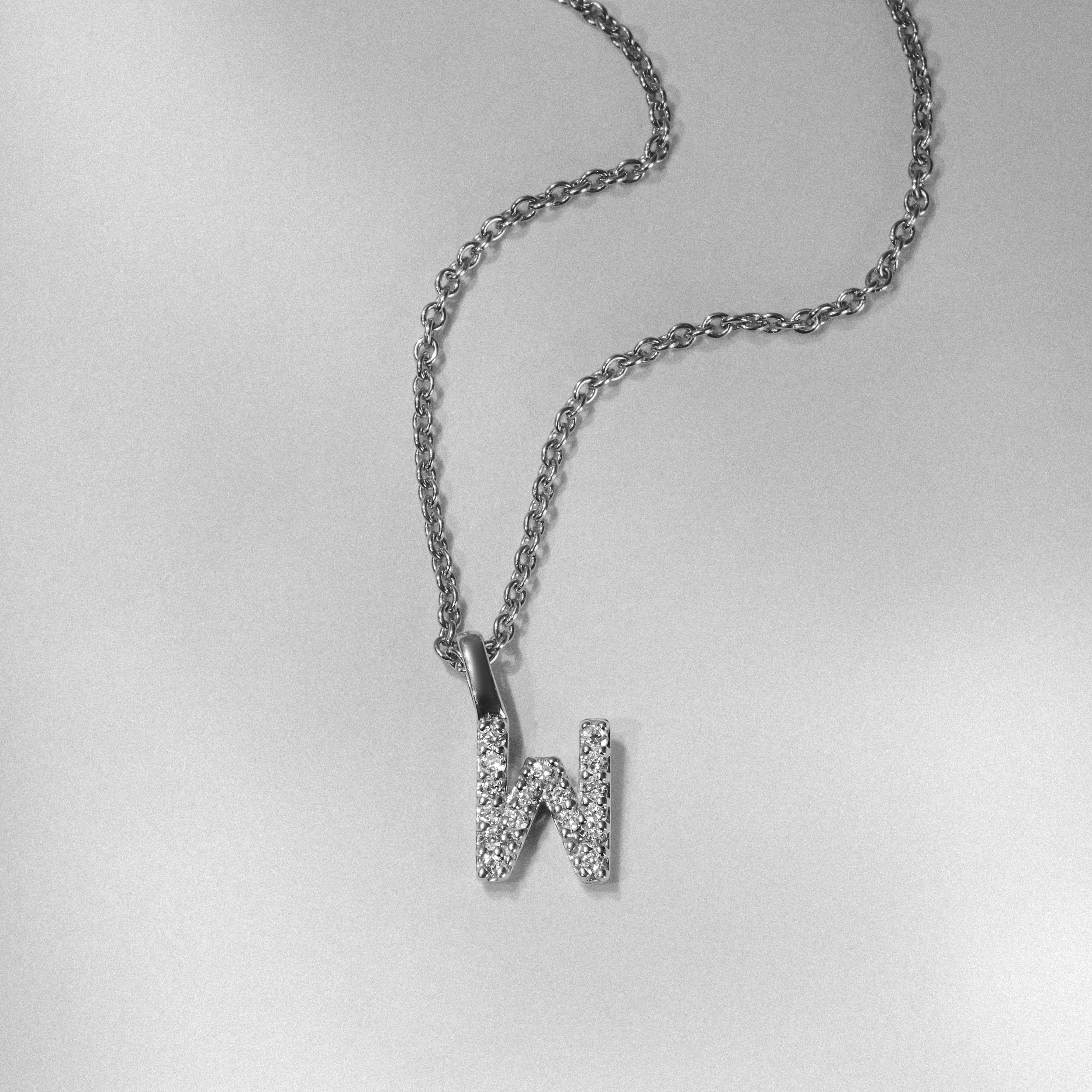 Love Letter Initial W Lab Diamond Necklace set in 9K White Gold - Image 4