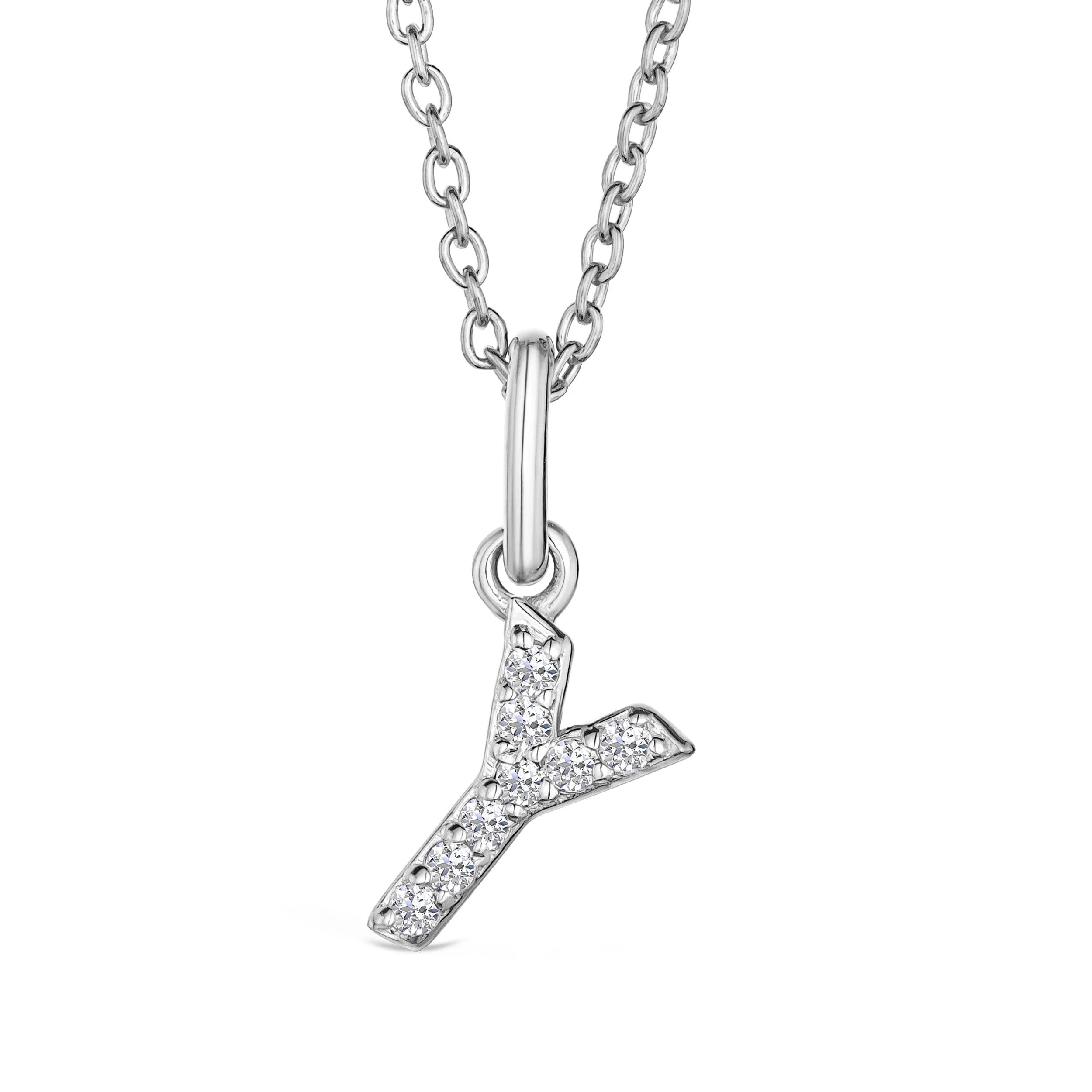 Love Letter Initial Y Lab Diamond Necklace set in 925 Sterling Silver