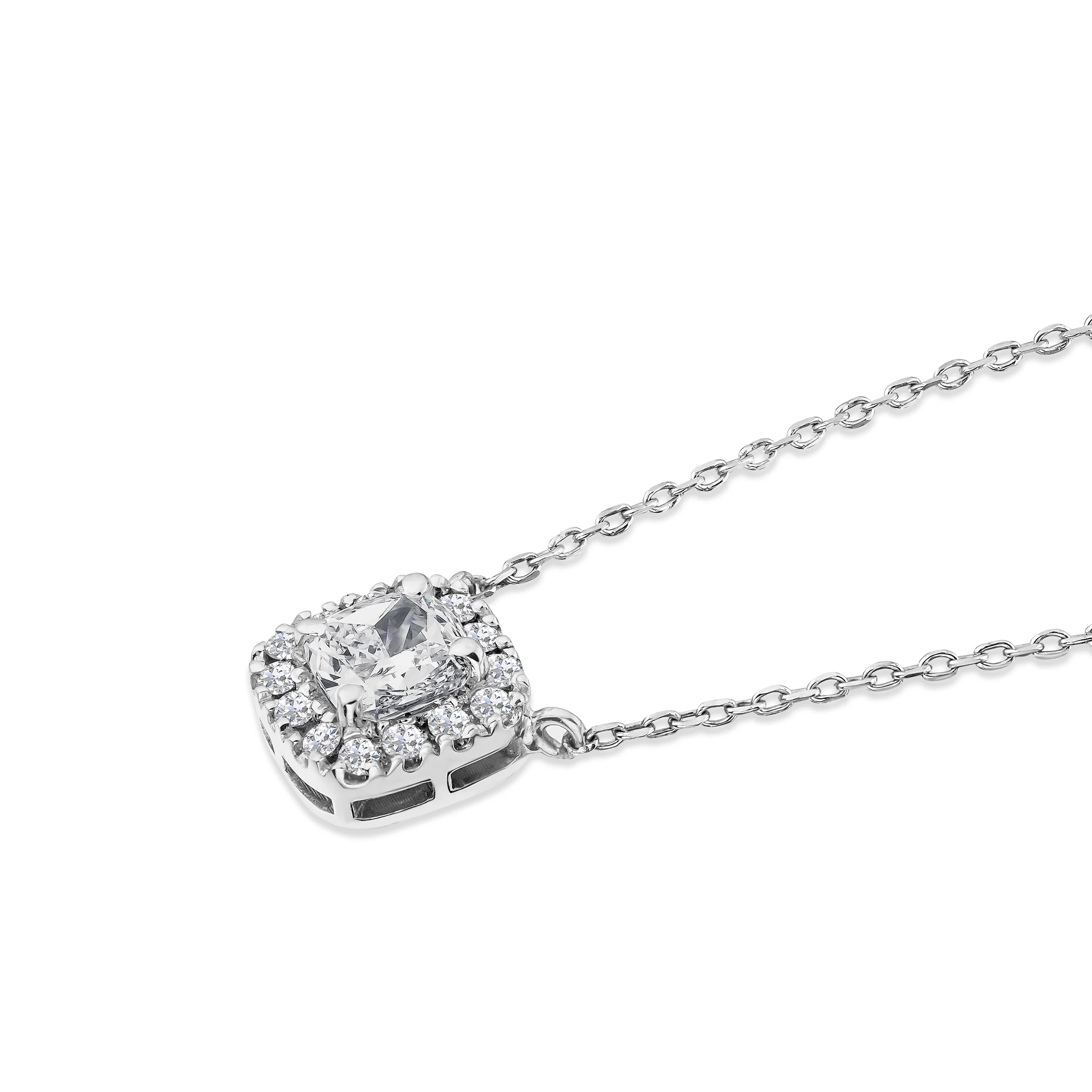 Lumia Cushion Cut Lab Diamond Halo Pendant 0.65ct F/VS in 9K White Gold - Image 5