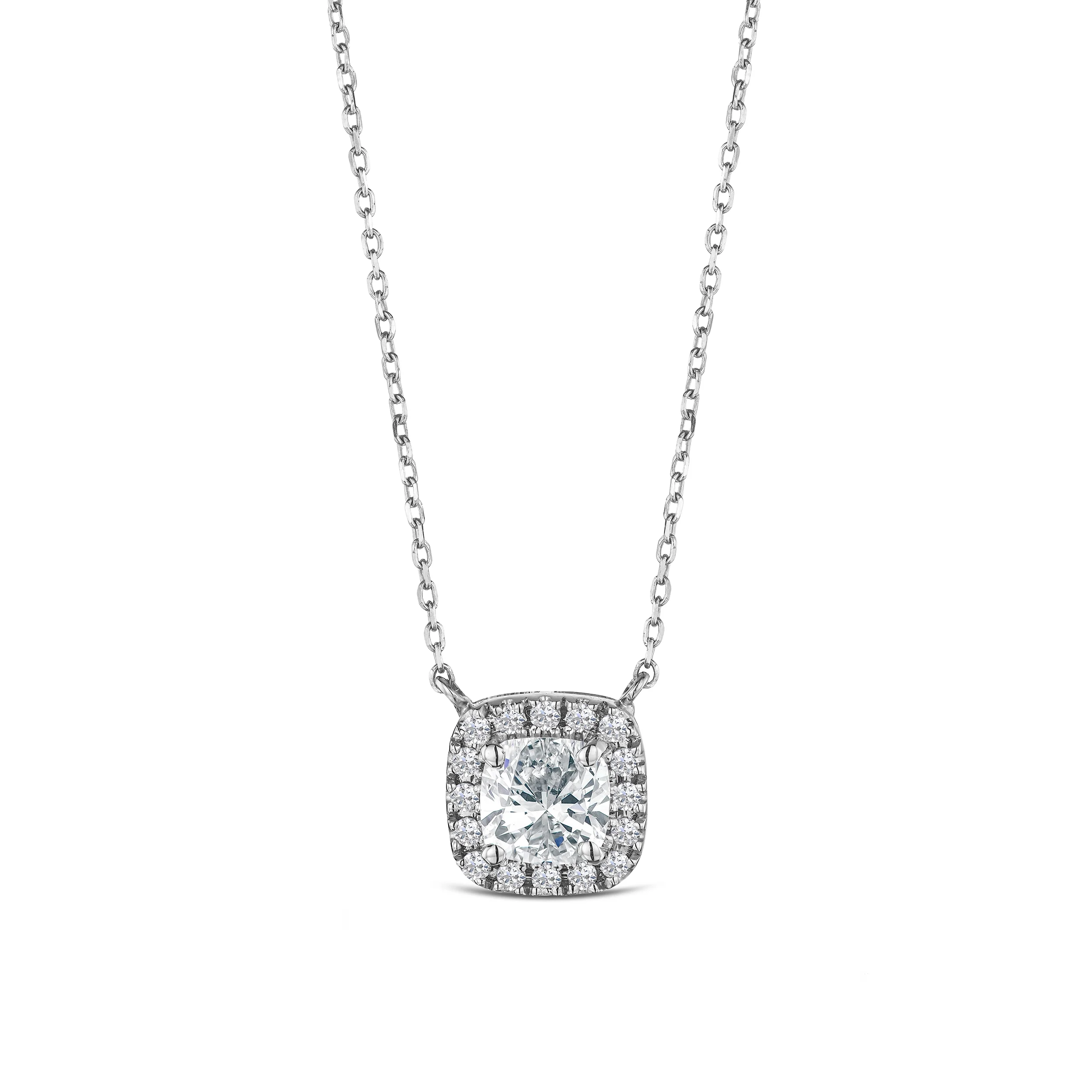 Lumia Cushion Cut Lab Diamond Halo Pendant 1.20ct F/VS in 9K White Gold - Image 3