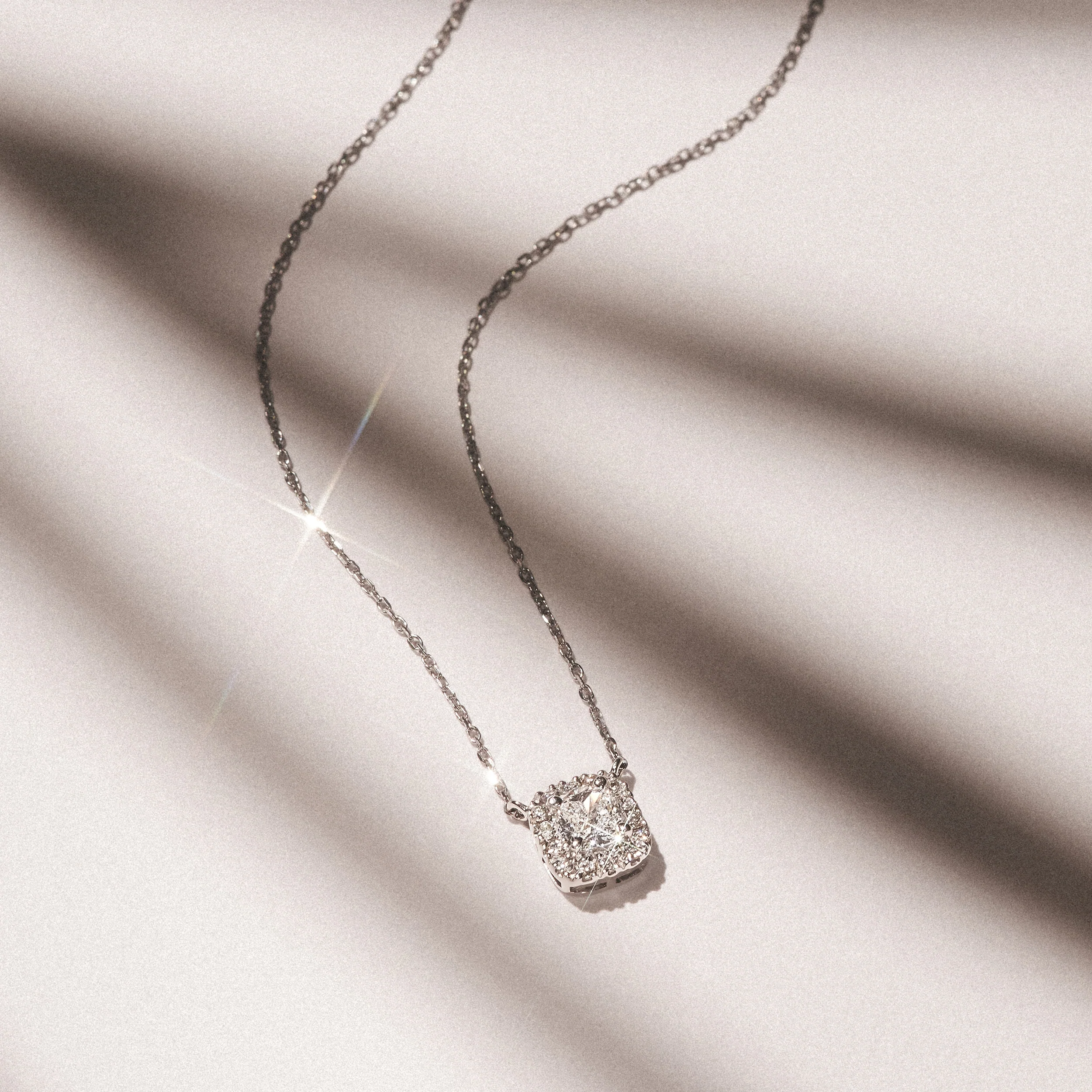 Lumia Cushion Cut Lab Diamond Halo Pendant 1.20ct F/VS in 9K White Gold - Image 7