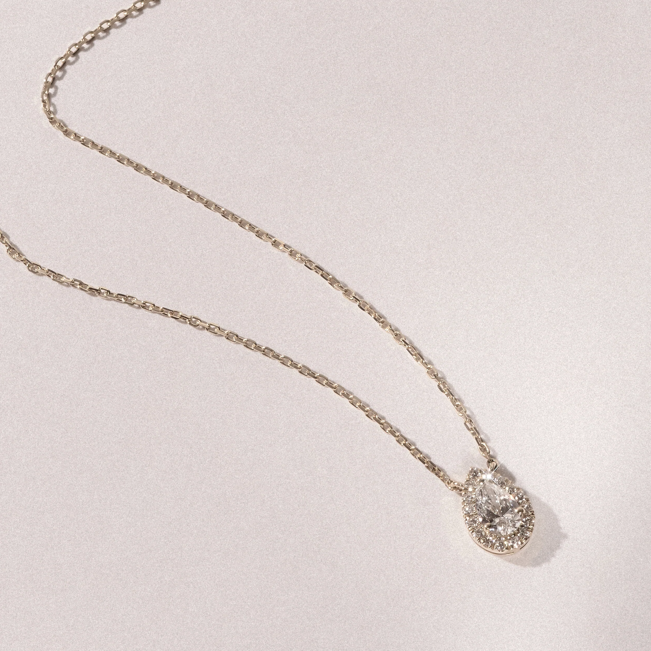 Lumia Halo 0.65ct Pear Cut Lab Diamond Necklace in 9K Yellow Gold - Image 4
