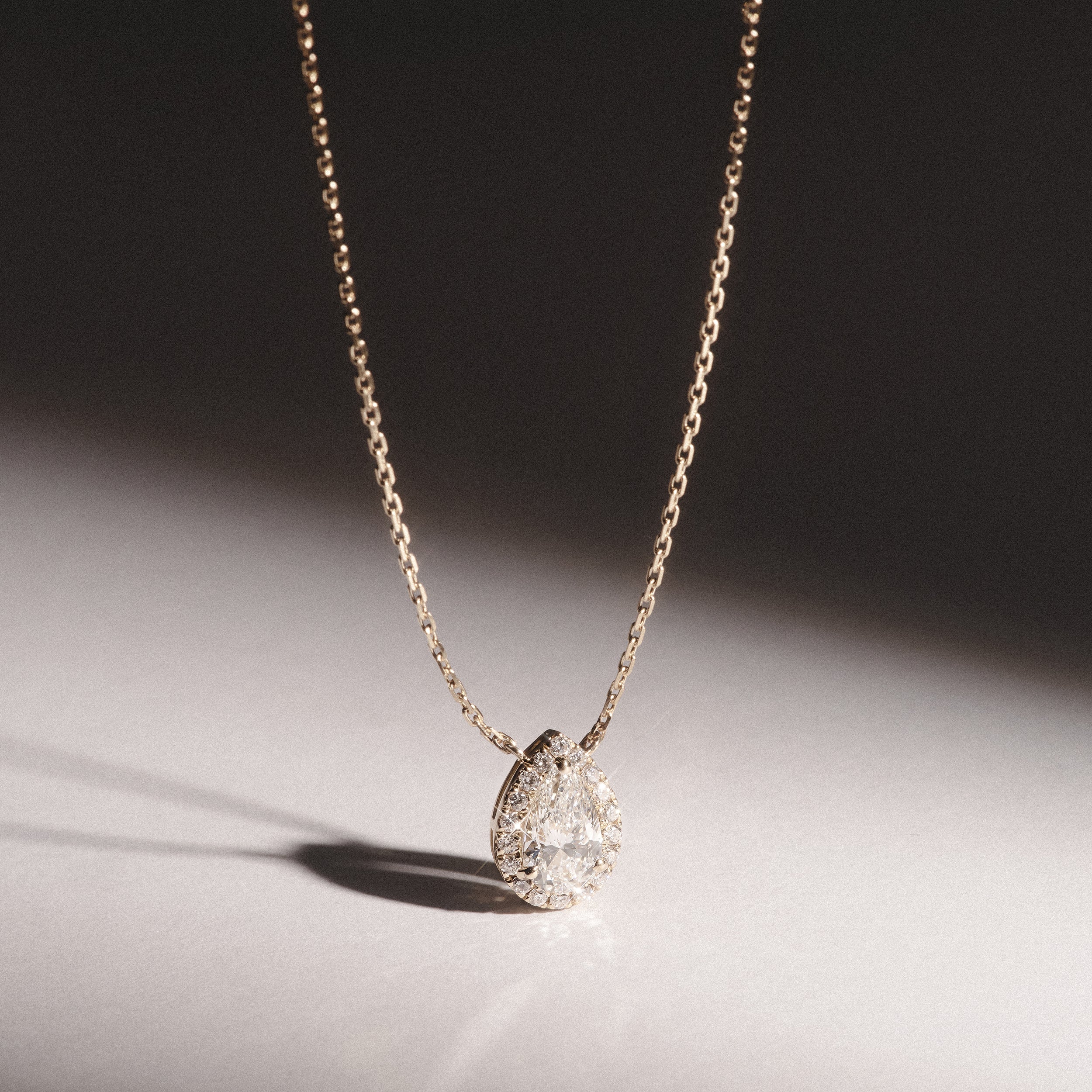 Lumia Halo 1.20ct Pear Cut Lab Diamond Necklace in 9K Yellow Gold - Image 2