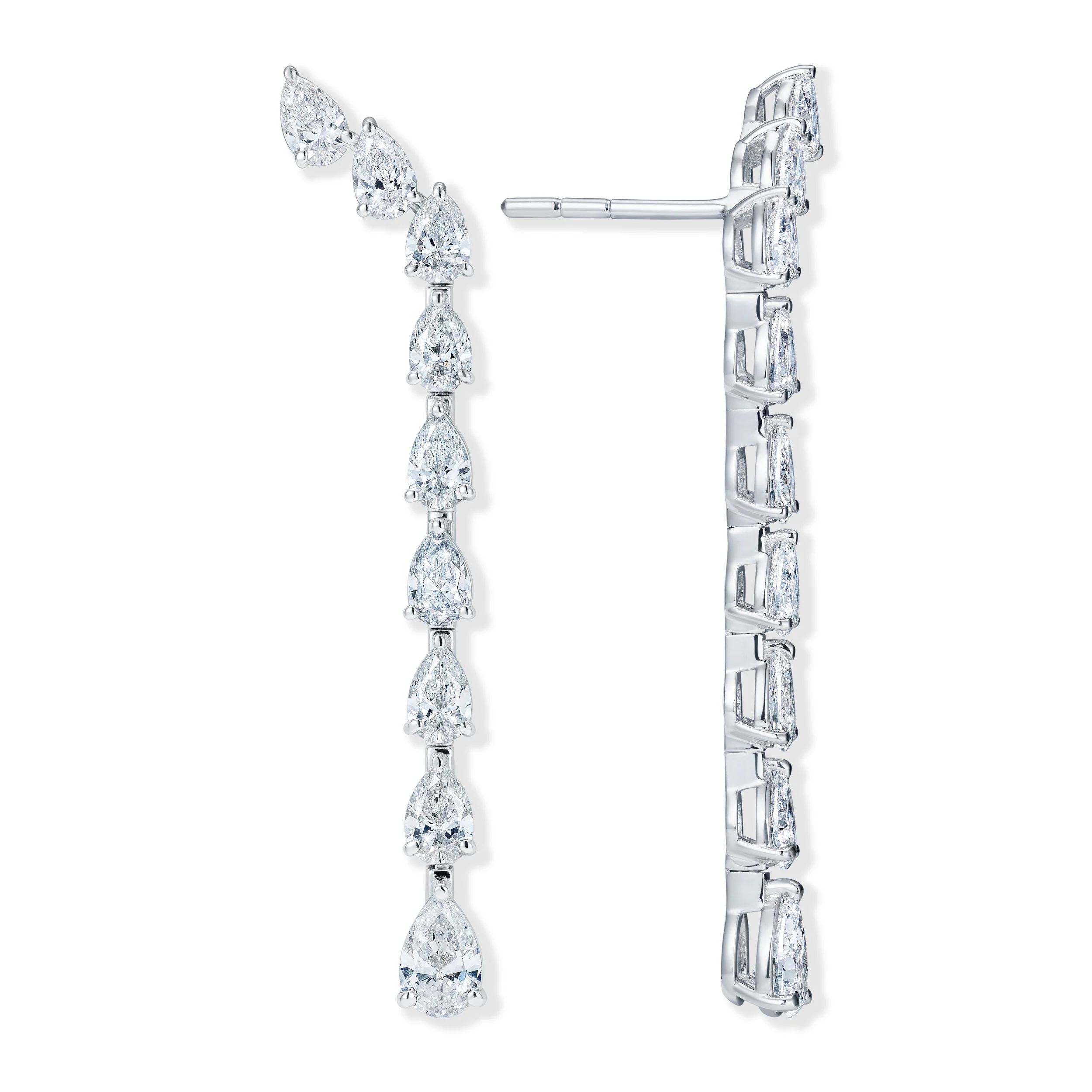 LUXE 4.00ct Lab Diamond Drop Earrings with IGI Certified Pear-Cut Diamonds in 18K White Gold,Round Face - Image 3