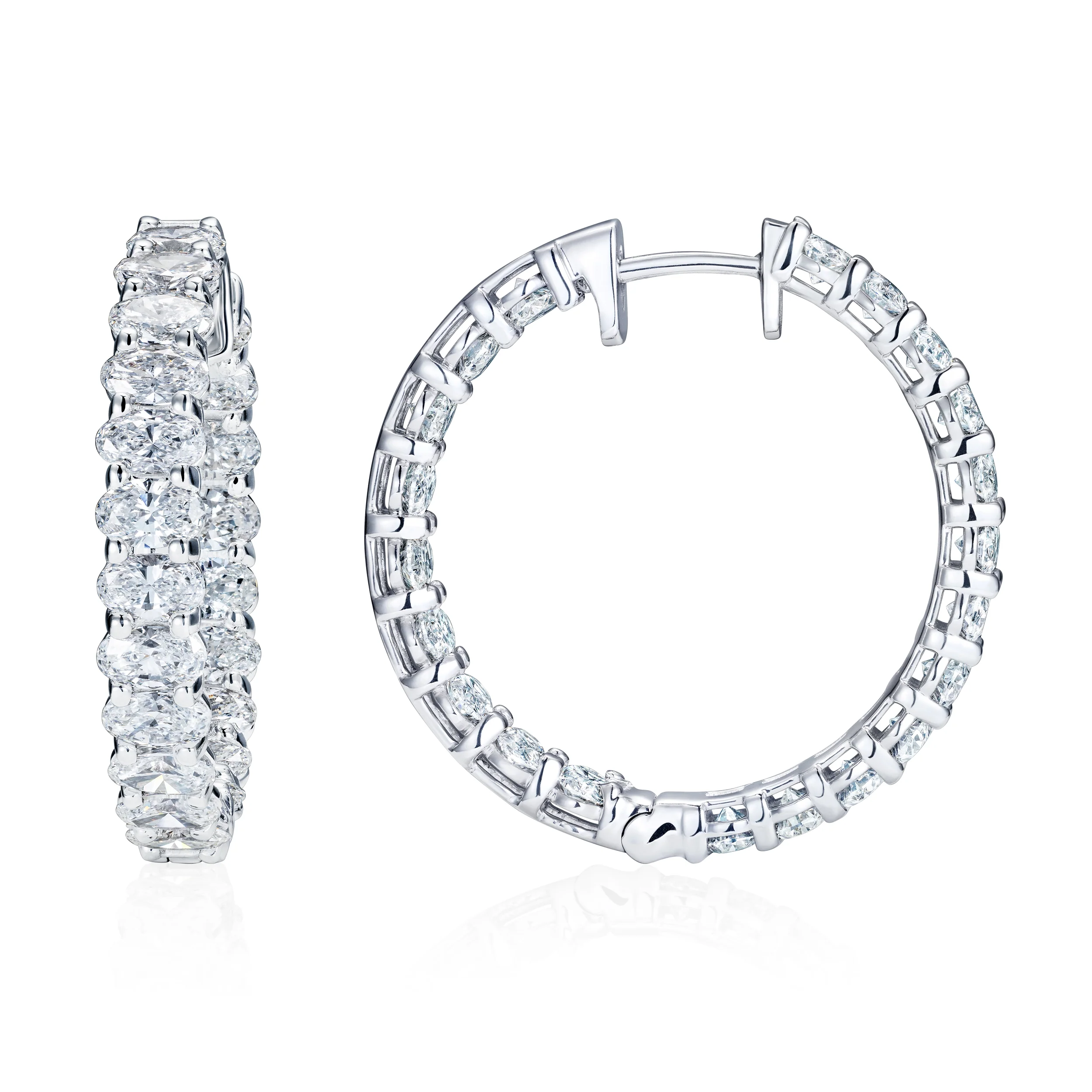 LUXE 8.00ct Lab Diamond Hoop Earrings with IGI Certified Oval-Cut Diamonds in 18K White Gold - Image 3