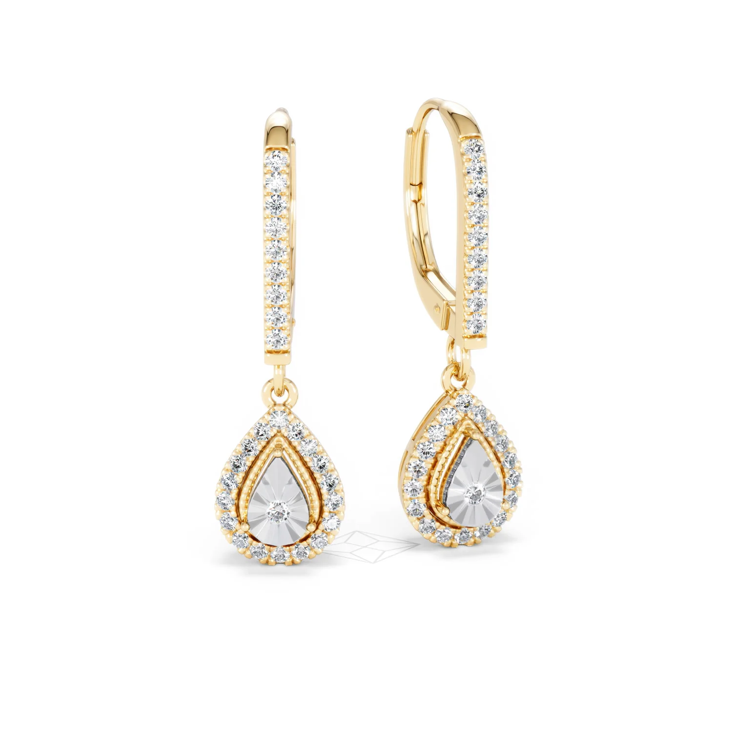 Masami Diamond Pear Halo Earrings 0.20ct Pave Set in 9K Yellow Gold - Image 12