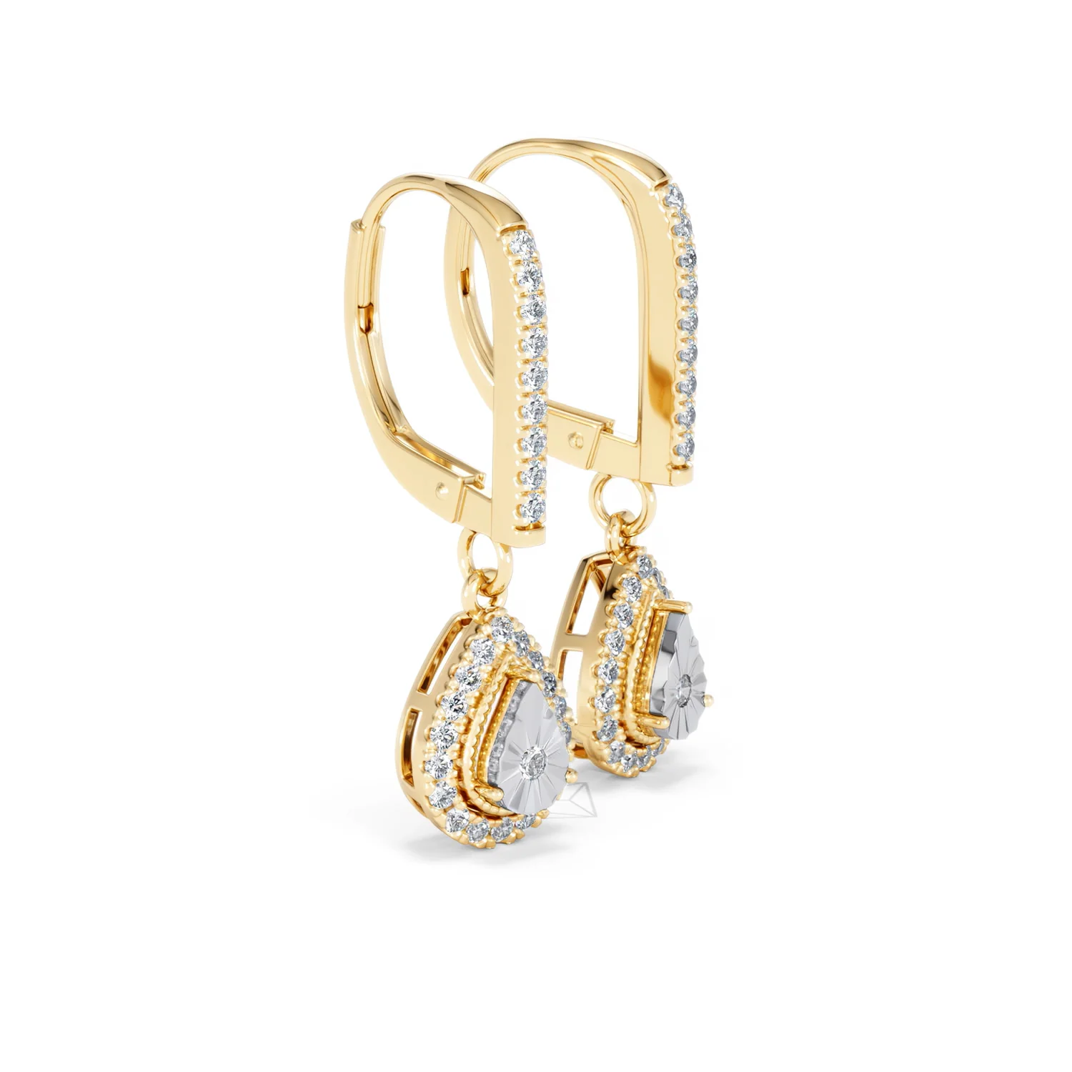 Masami Diamond Pear Halo Earrings 0.20ct Pave Set in 9K Yellow Gold - Image 21