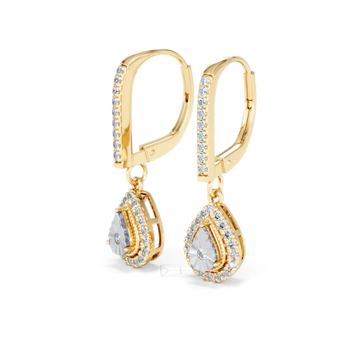 Masami Diamond Pear Halo Earrings 0.20ct Pave Set in 9K Yellow Gold - Image 80