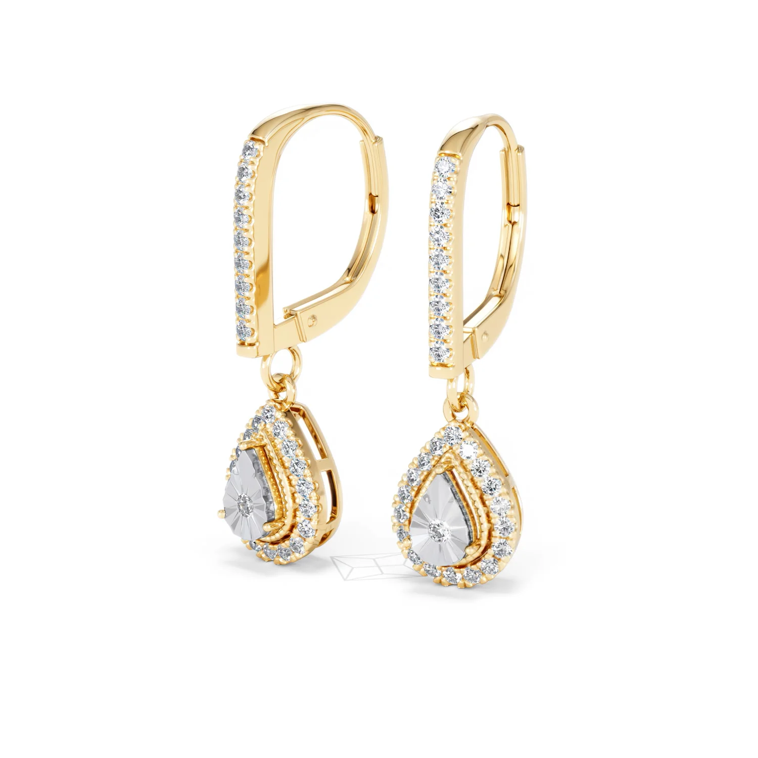 Masami Diamond Pear Halo Earrings 0.20ct Pave Set in 9K Yellow Gold - Image 82