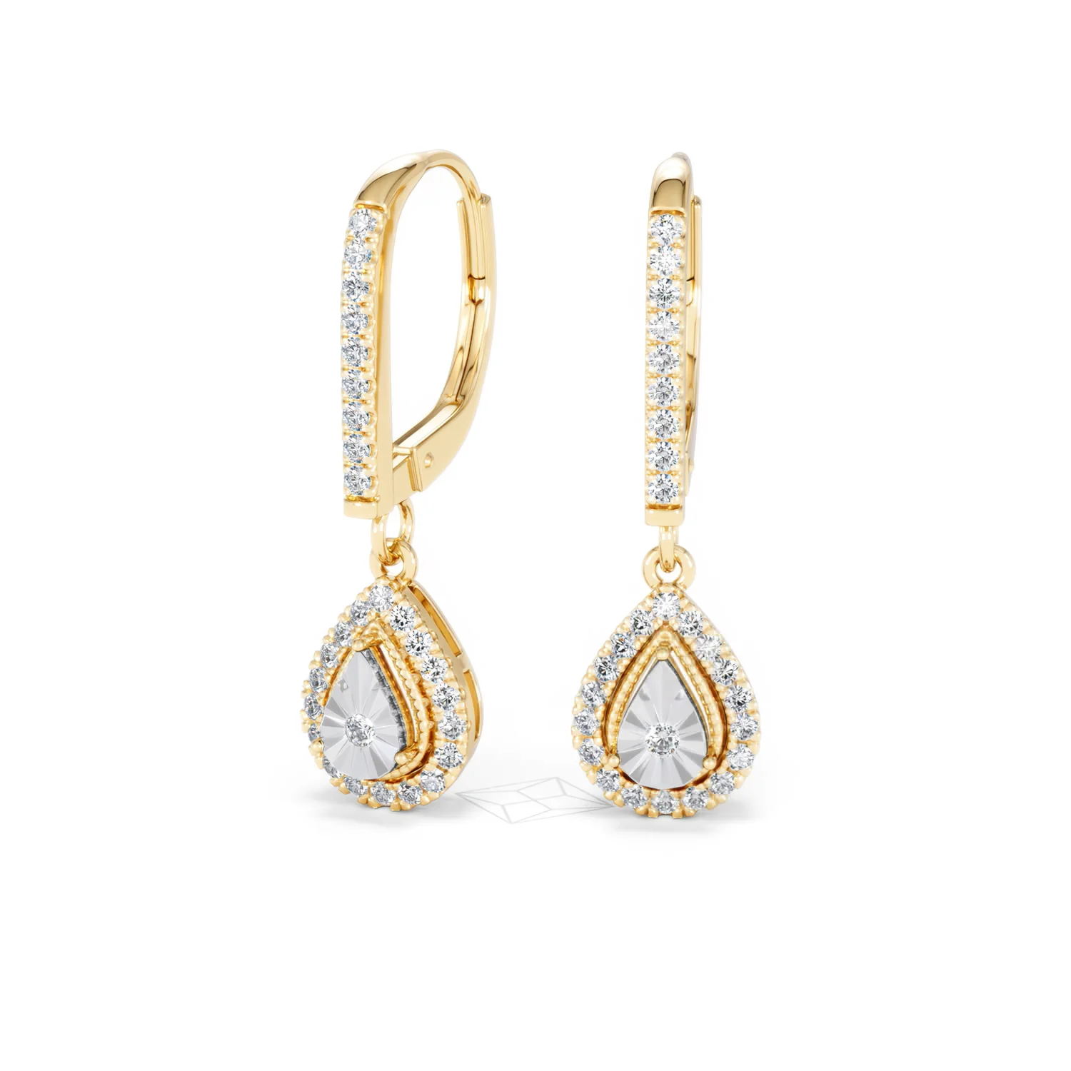 Masami Diamond Pear Halo Earrings 0.20ct Pave Set in 9K Yellow Gold - Image 86