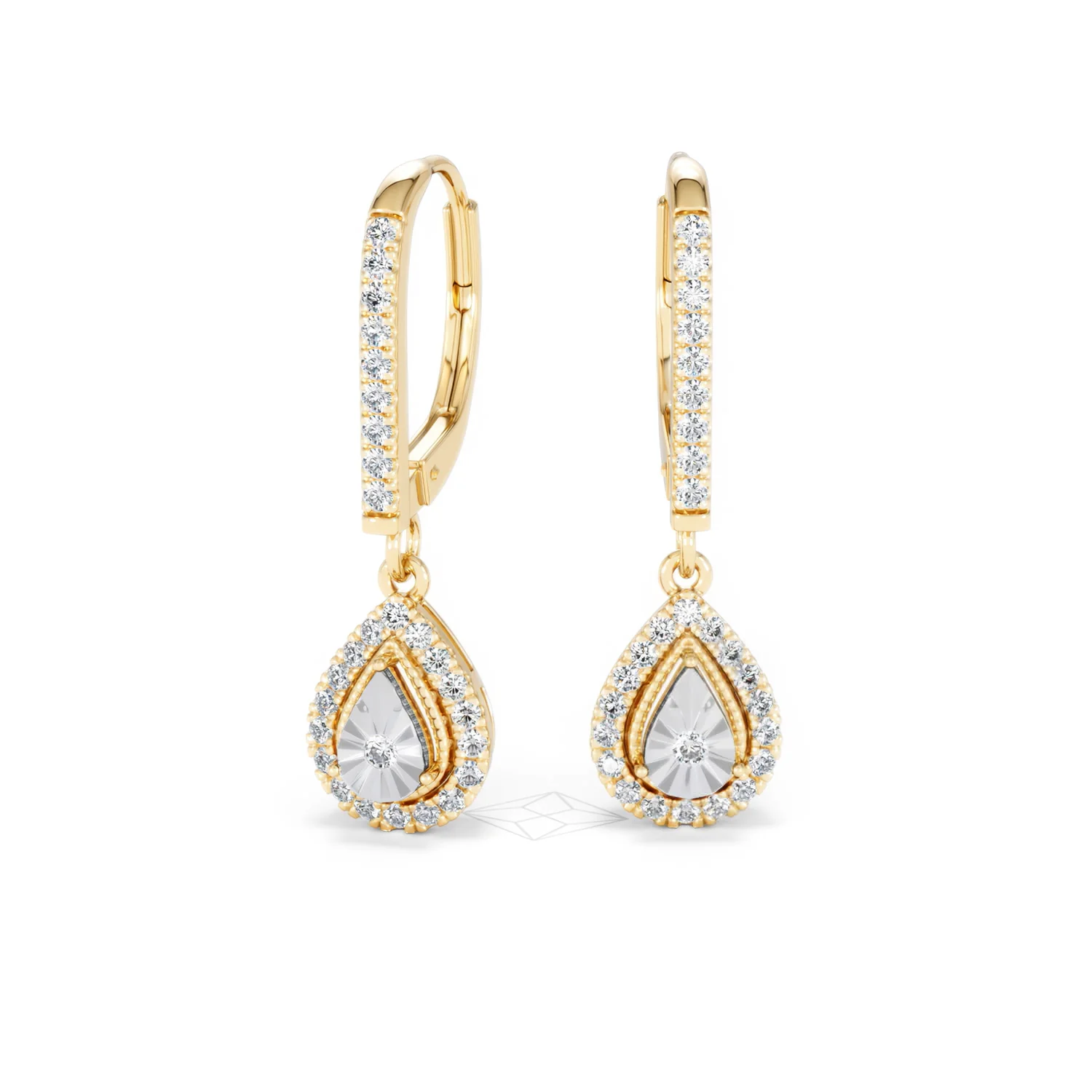 Masami Diamond Pear Halo Earrings 0.20ct Pave Set in 9K Yellow Gold - Image 88