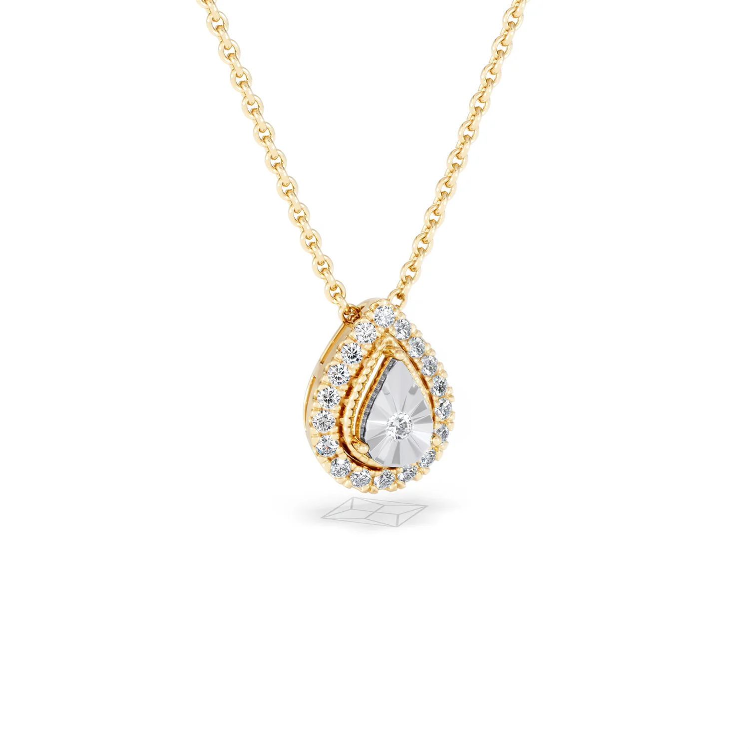 Masami Diamond Pear Halo Necklace 0.10ct Pave Set in 9K Yellow Gold - Image 15