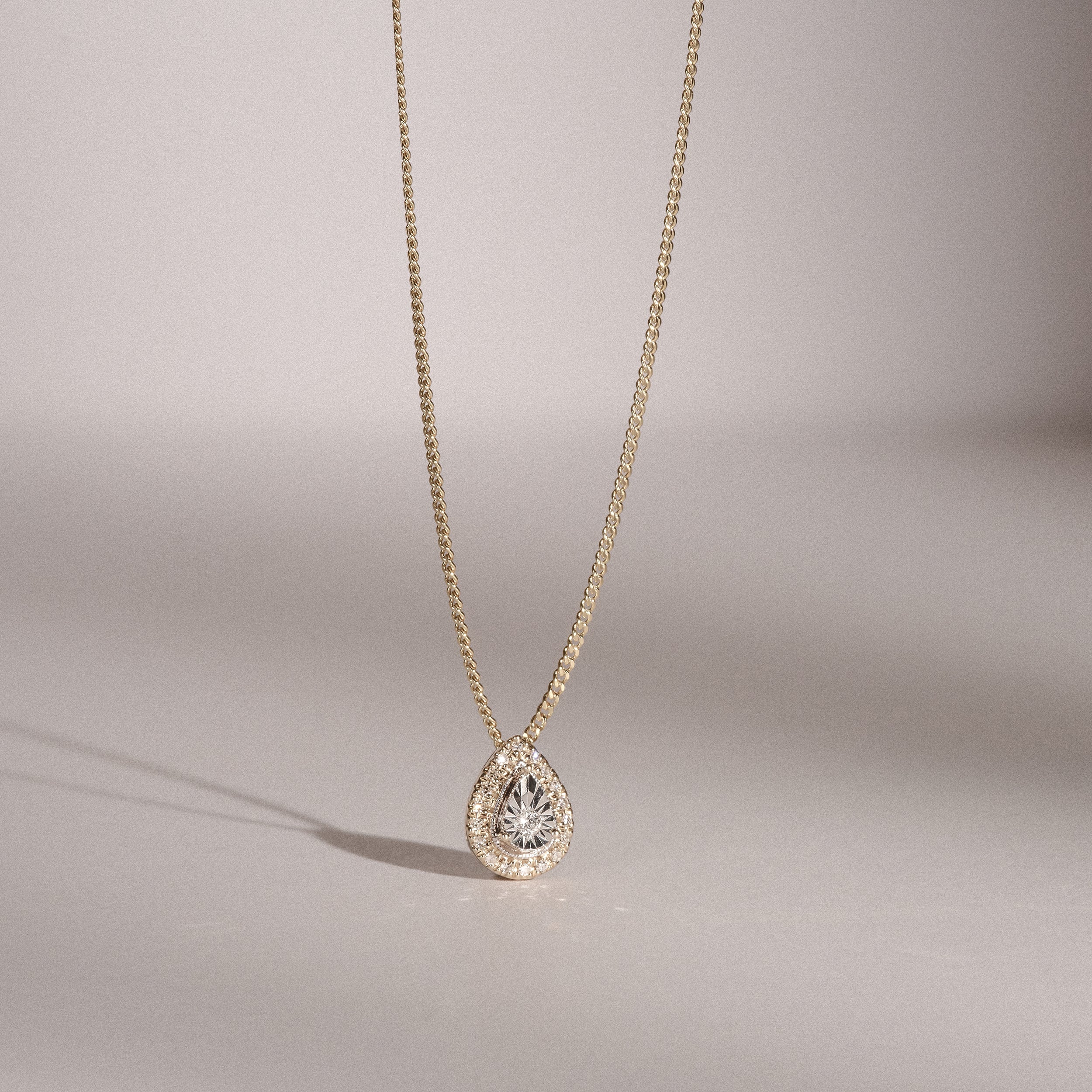 Masami Diamond Pear Halo Necklace 0.10ct Pave Set in 9K Yellow Gold - Image 2