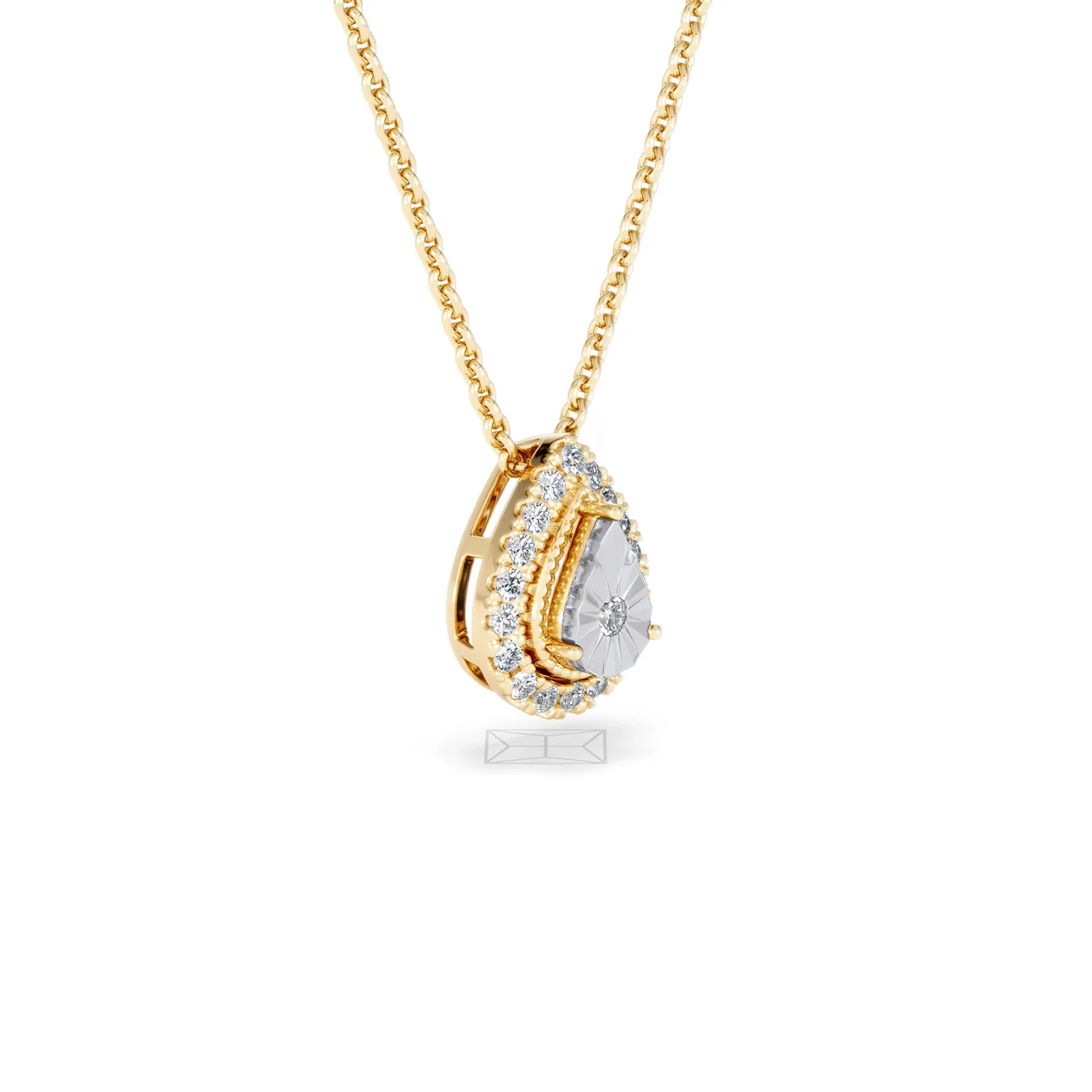 Masami Diamond Pear Halo Necklace 0.10ct Pave Set in 9K Yellow Gold - Image 20
