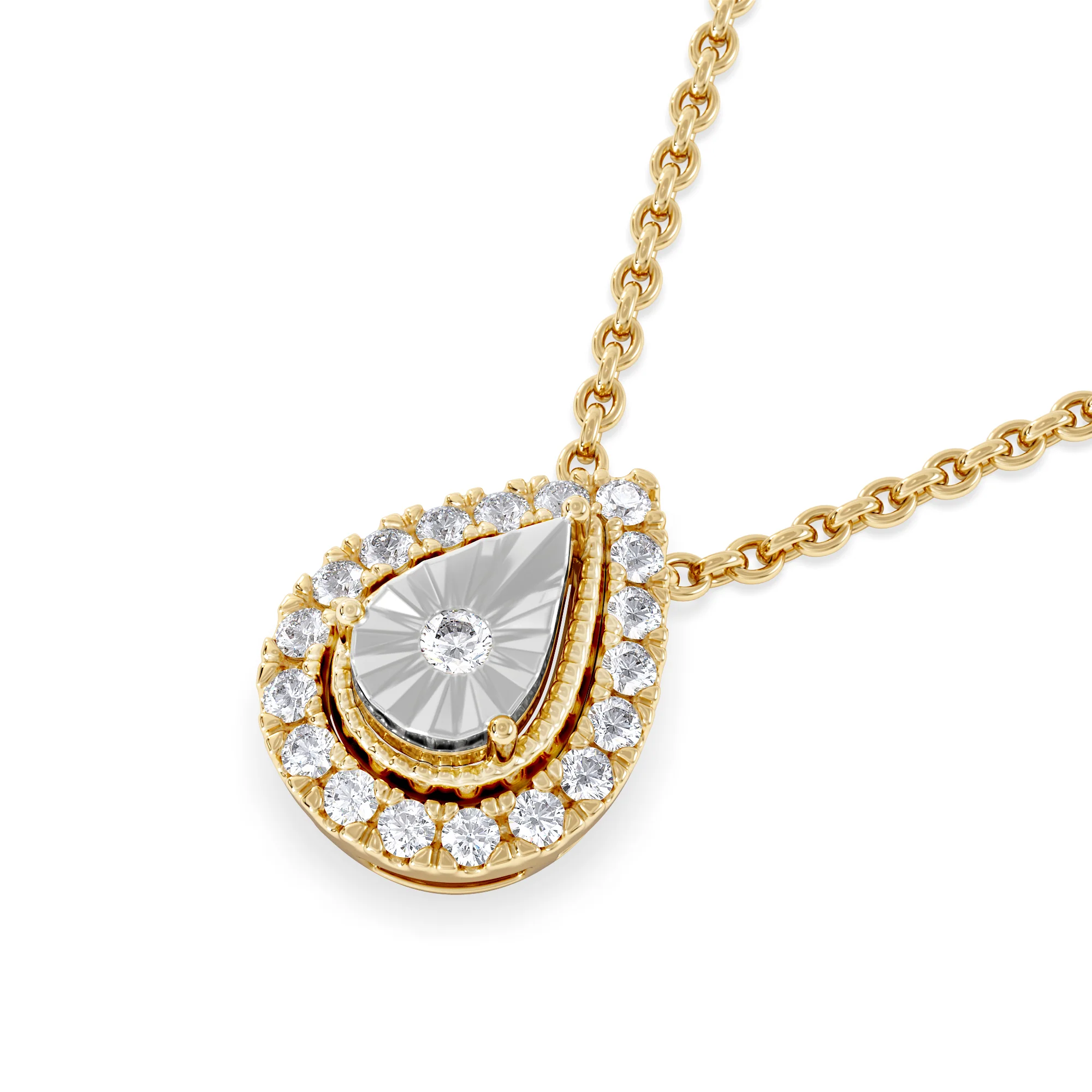 Masami Diamond Pear Halo Necklace 0.10ct Pave Set in 9K Yellow Gold - Image 5