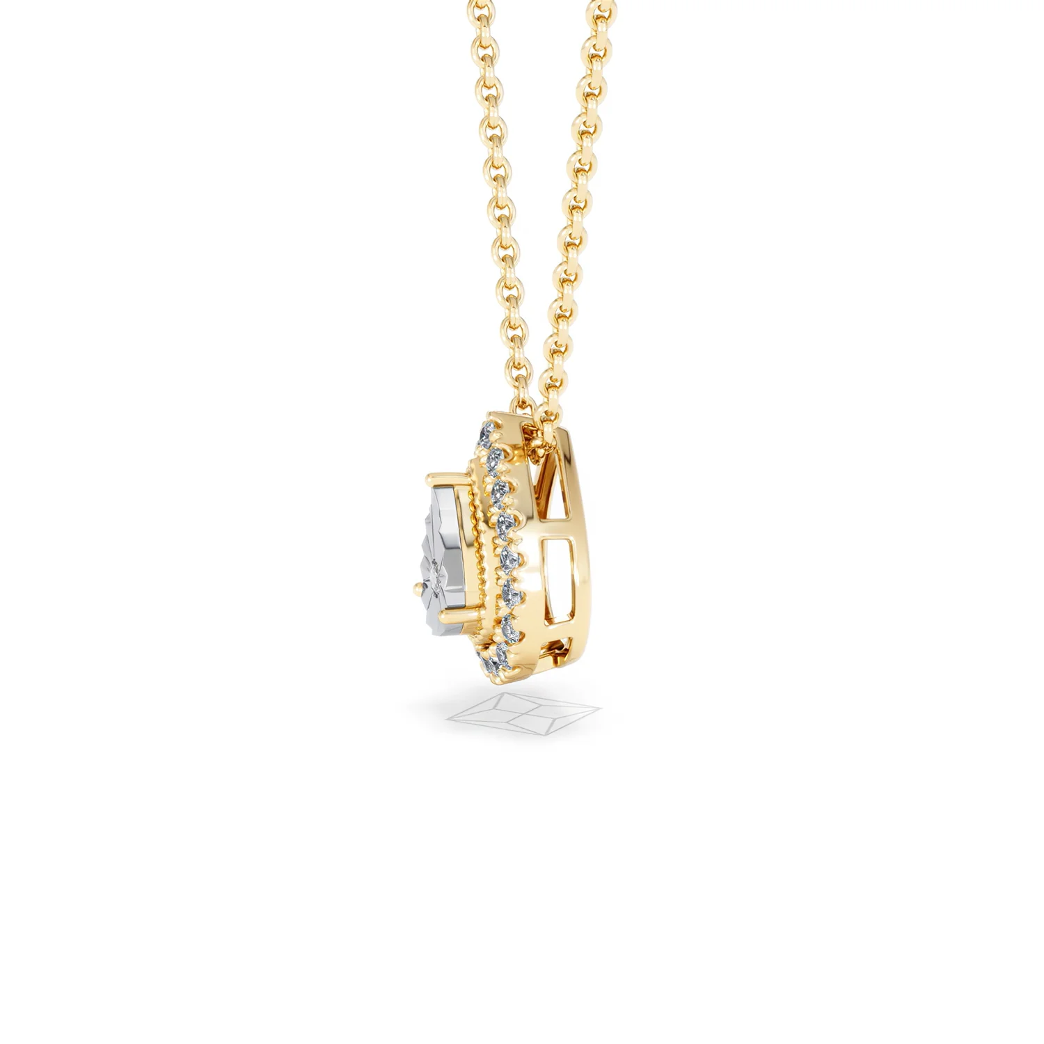 Masami Diamond Pear Halo Necklace 0.10ct Pave Set in 9K Yellow Gold - Image 73