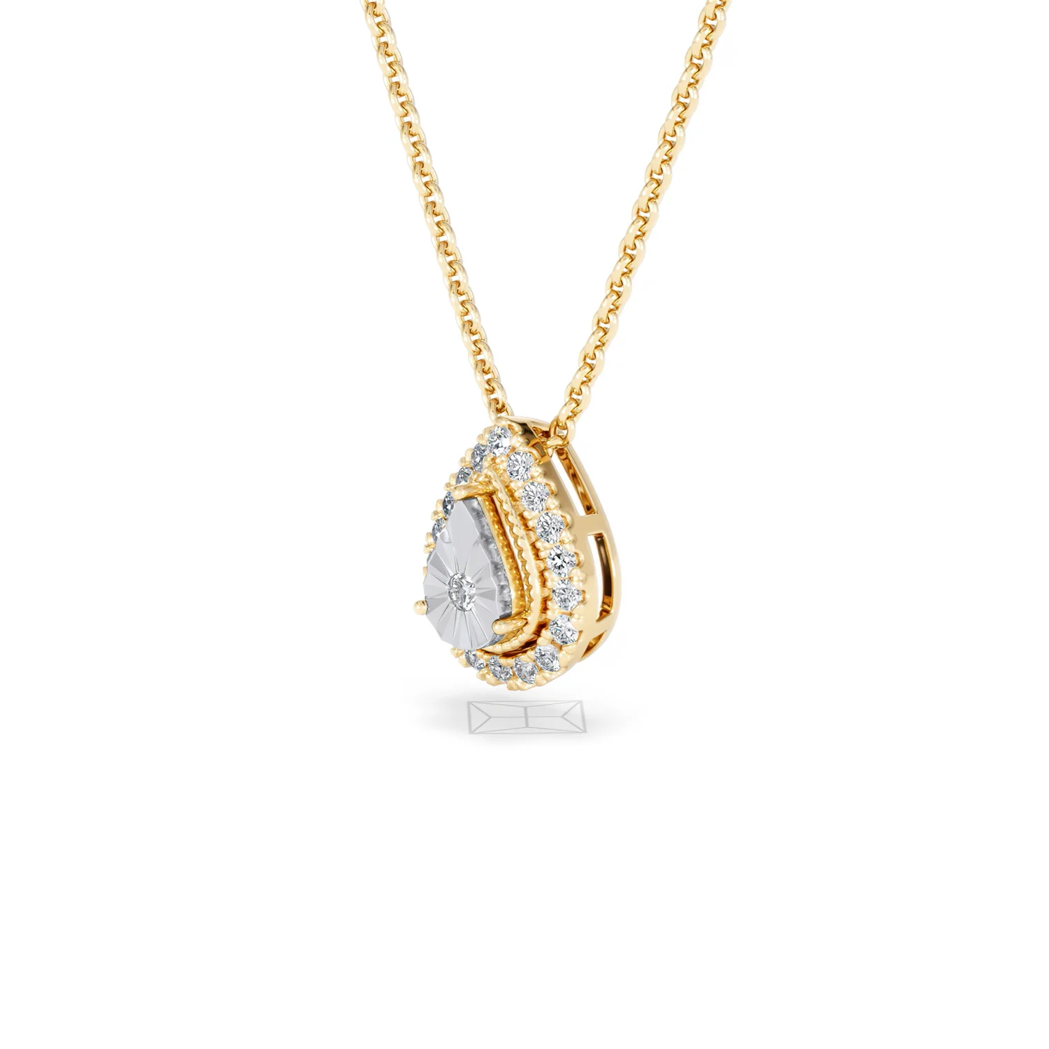 Masami Diamond Pear Halo Necklace 0.10ct Pave Set in 9K Yellow Gold - Image 80