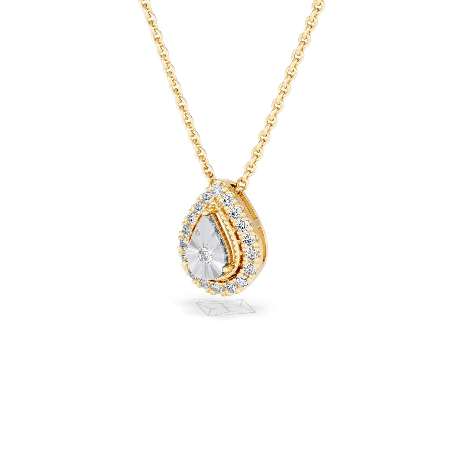 Masami Diamond Pear Halo Necklace 0.10ct Pave Set in 9K Yellow Gold - Image 83