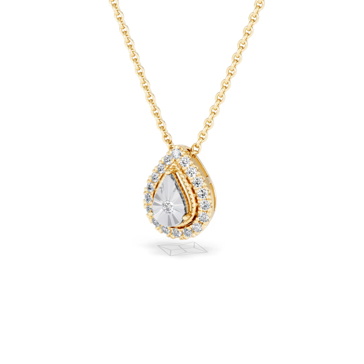 Masami Diamond Pear Halo Necklace 0.10ct Pave Set in 9K Yellow Gold - Image 84