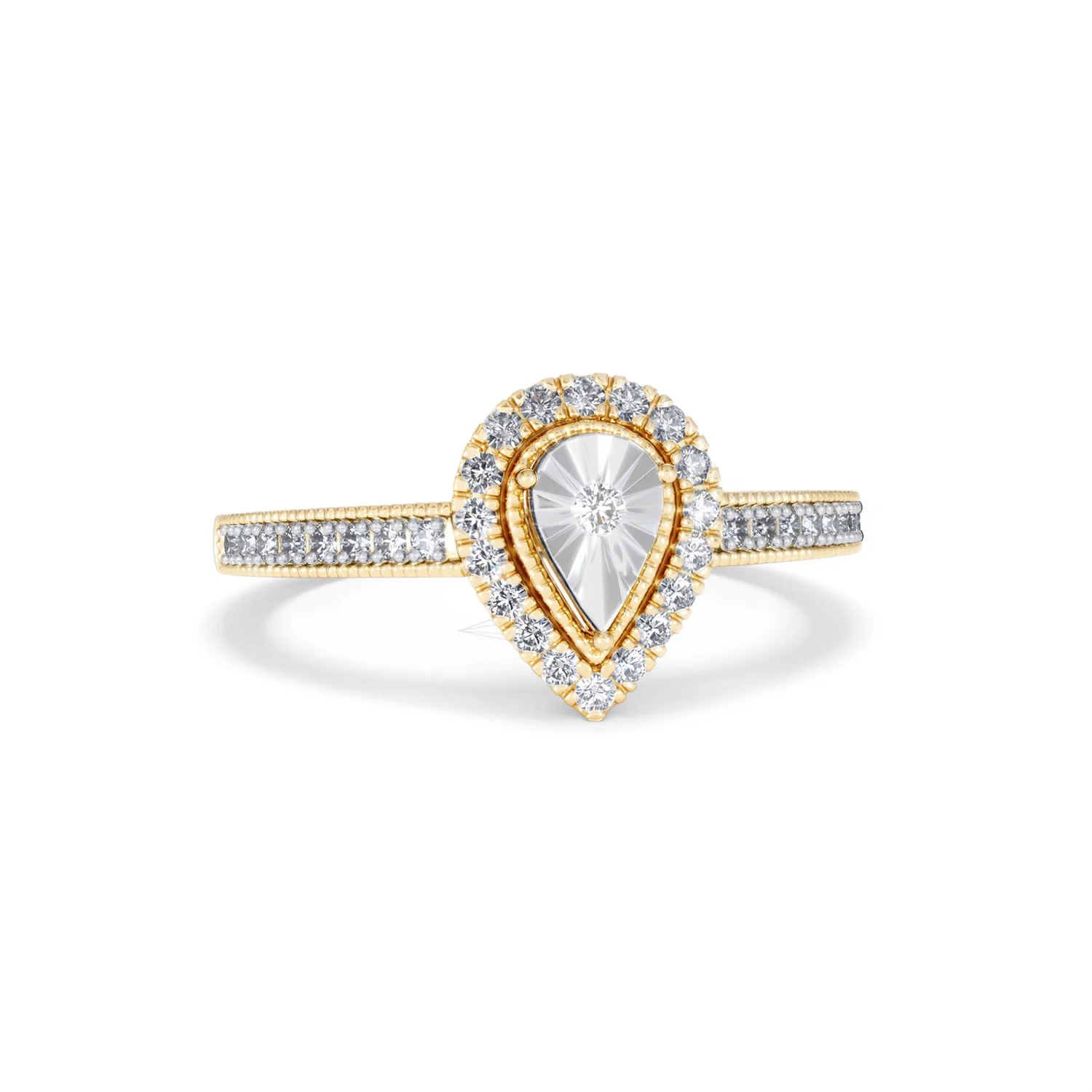 Masami Pear Shaped Pave Diamond Engagement Ring 0.15ct 9K Yellow Gold - Image 10
