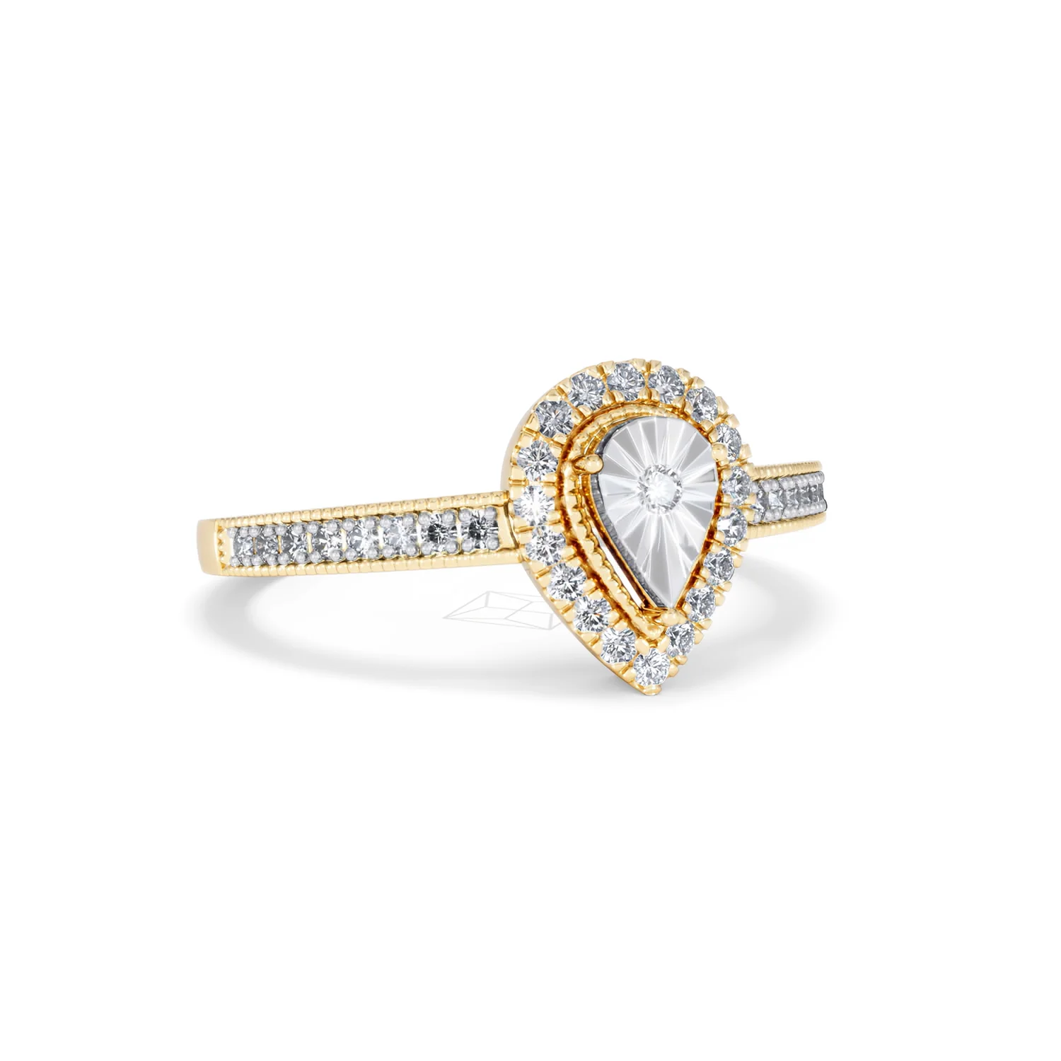 Masami Pear Shaped Pave Diamond Engagement Ring 0.15ct 9K Yellow Gold - Image 13