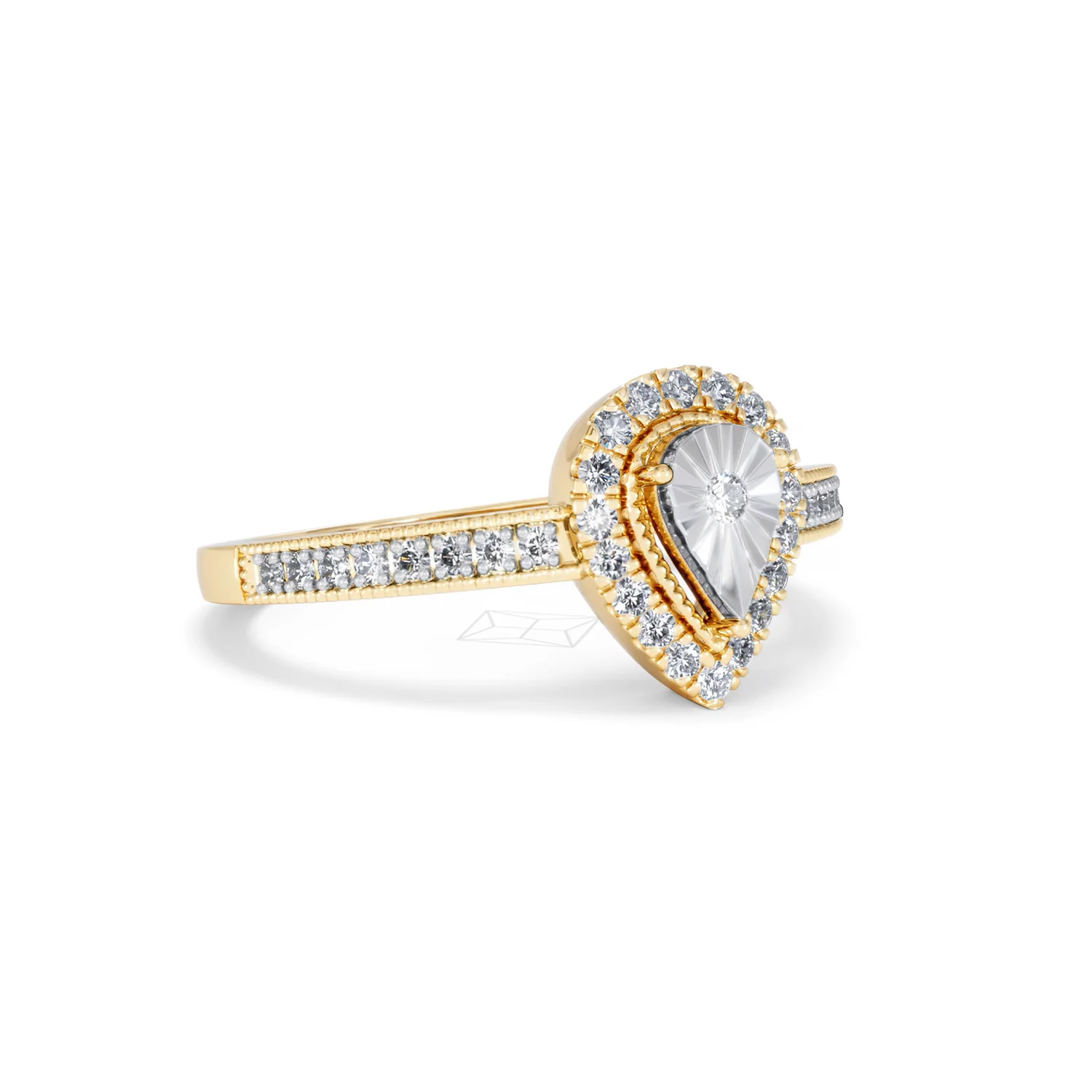 Masami Pear Shaped Pave Diamond Engagement Ring 0.15ct 9K Yellow Gold - Image 15