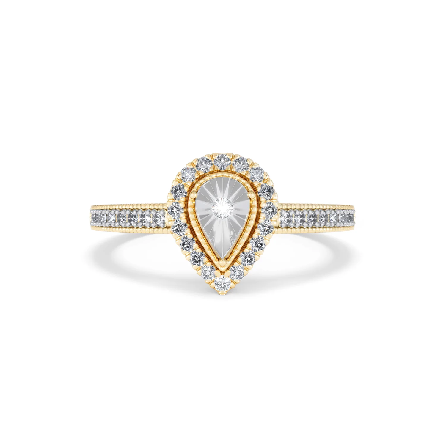 Masami Pear Shaped Pave Diamond Engagement Ring 0.15ct 9K Yellow Gold - Image 8