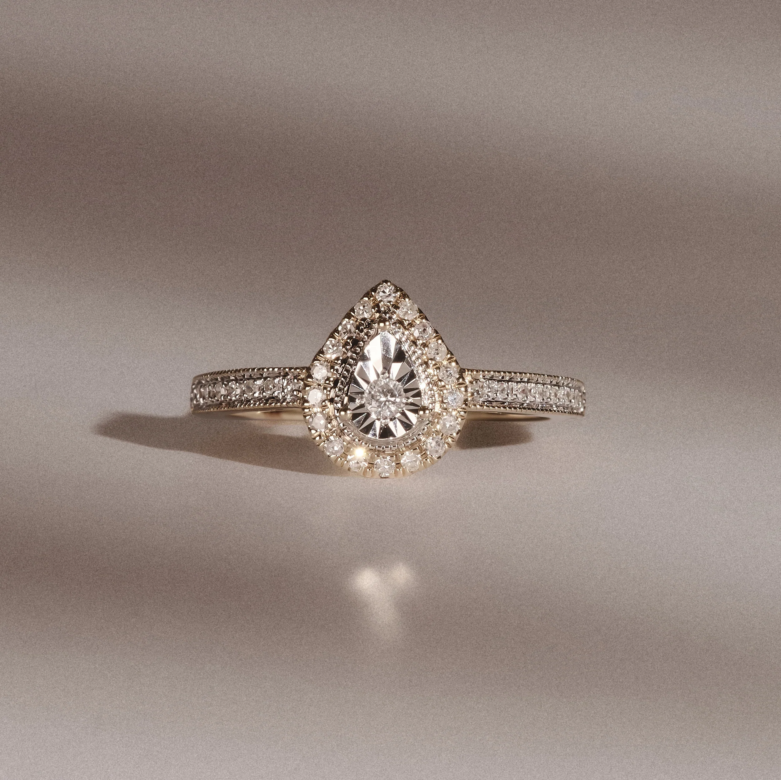 Masami Pear Shaped Pave Lab Diamond Engagement Ring 0.15ct 18K Gold Vermeil - Image 2