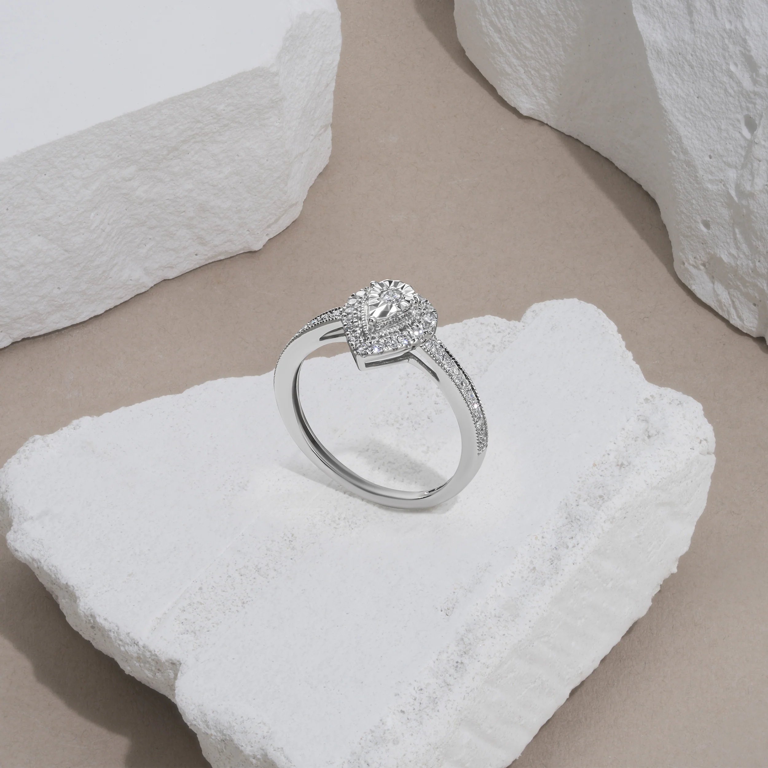 Masami Pear Shaped Pave Lab Diamond Engagement Ring 0.15ct 925 Sterling Silver - Image 6