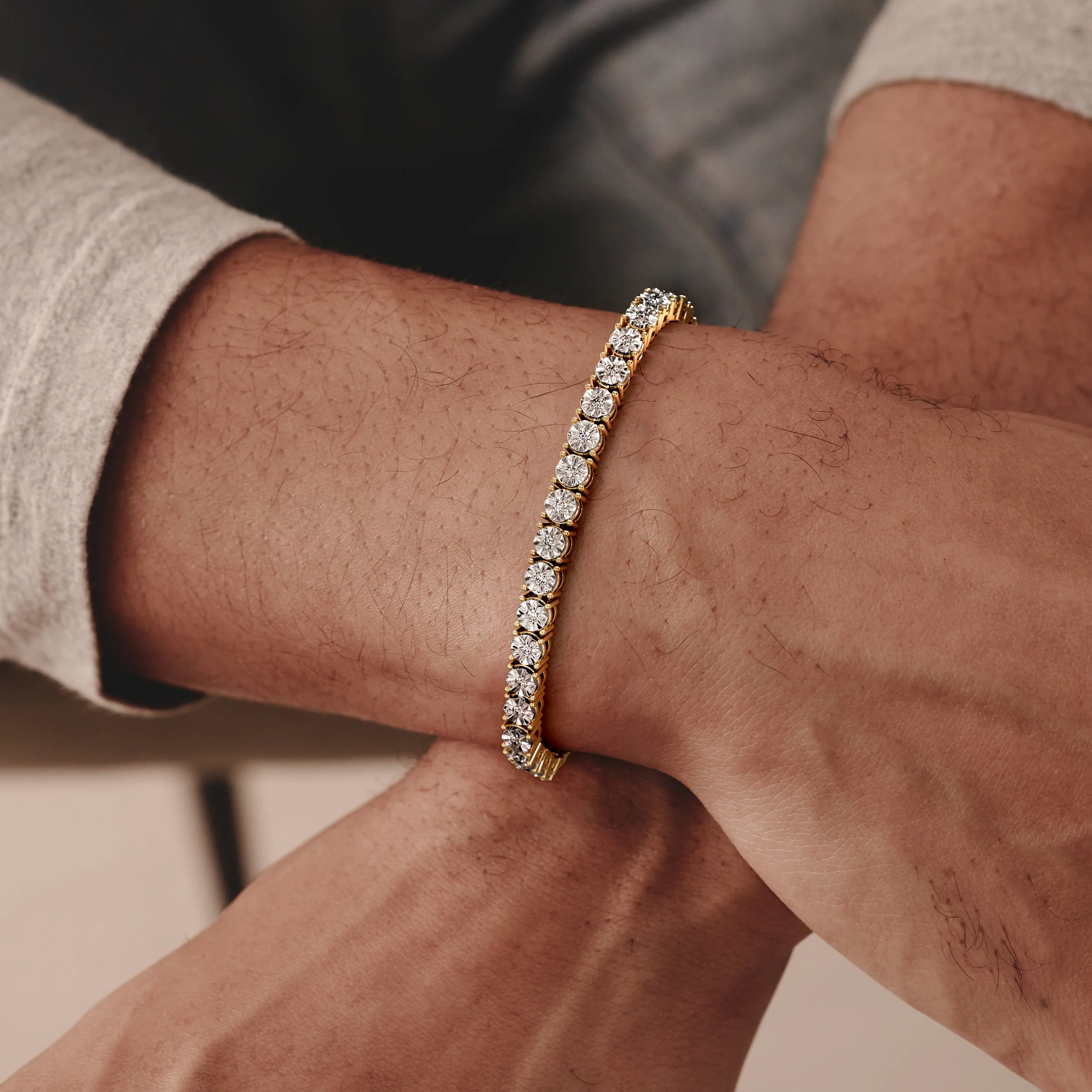 Mens Diamond 1.00ct Tennis Bracelet in 18k Gold Vermeil - Image 2