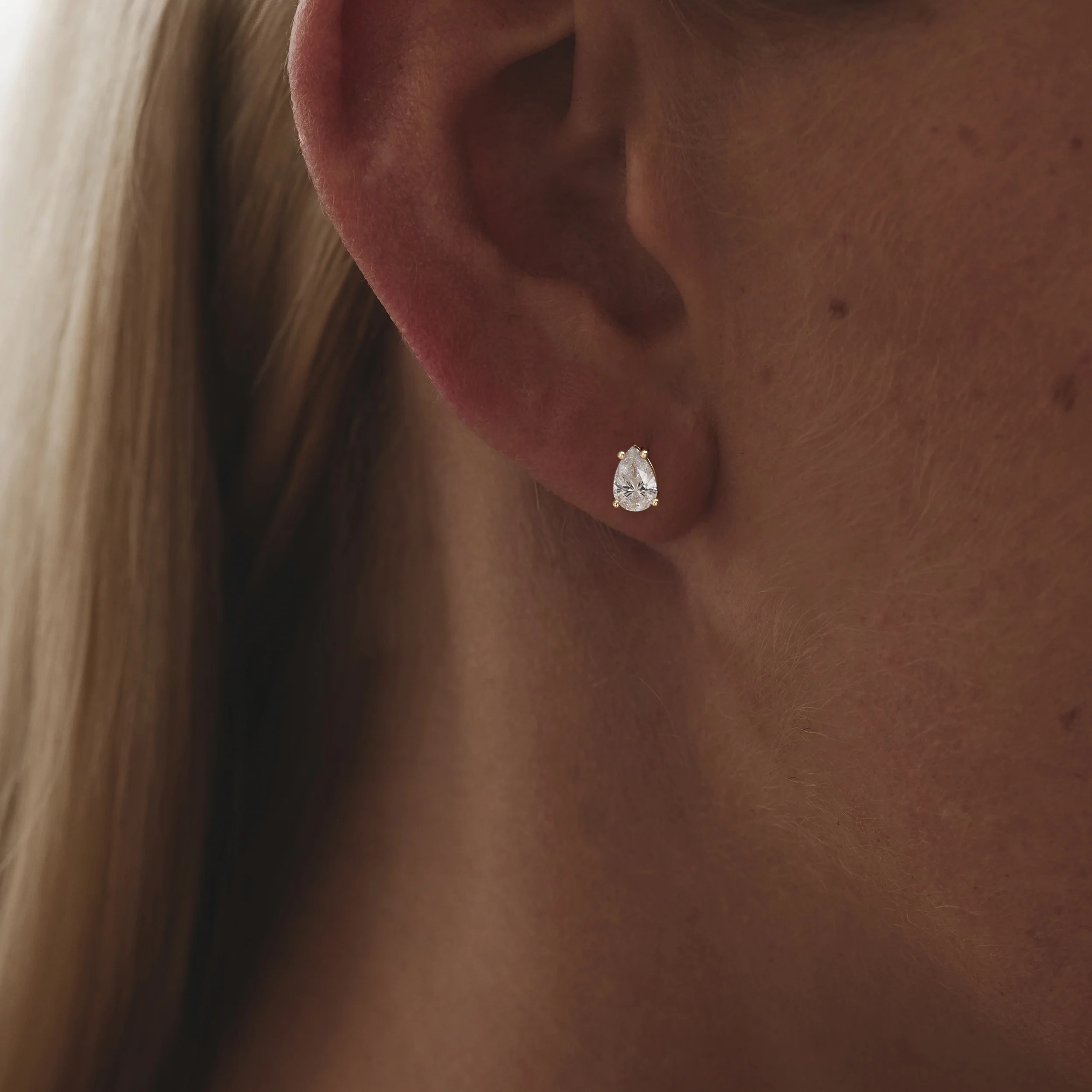 Naomi Pear Cut Lab Diamond Stud Earrings 1.00ct H/SI in 9k Gold - Image 2