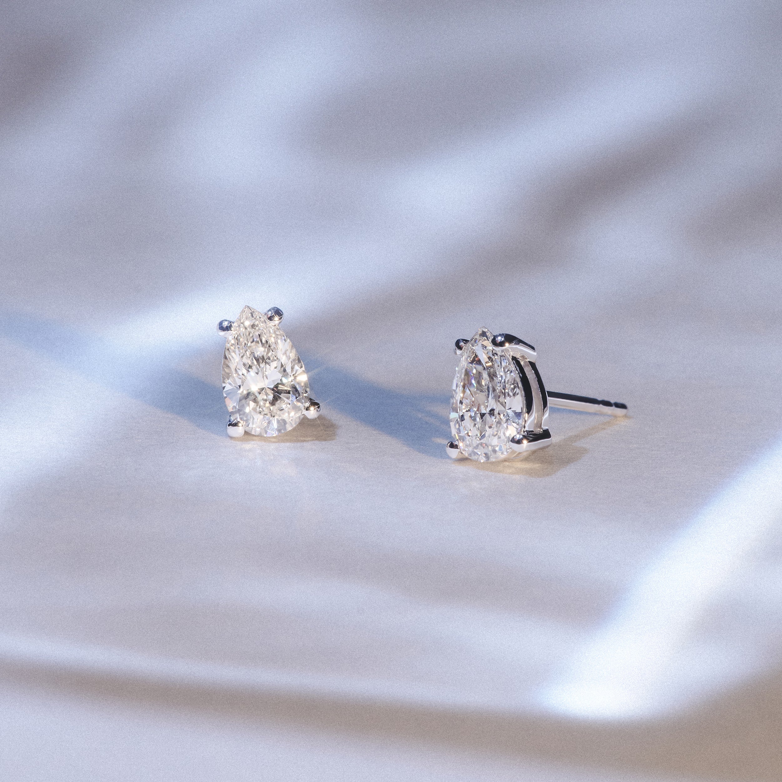 Naomi Pear Cut Lab Diamond Stud Earrings 1.00ct H/SI in 9K White Gold - Image 8