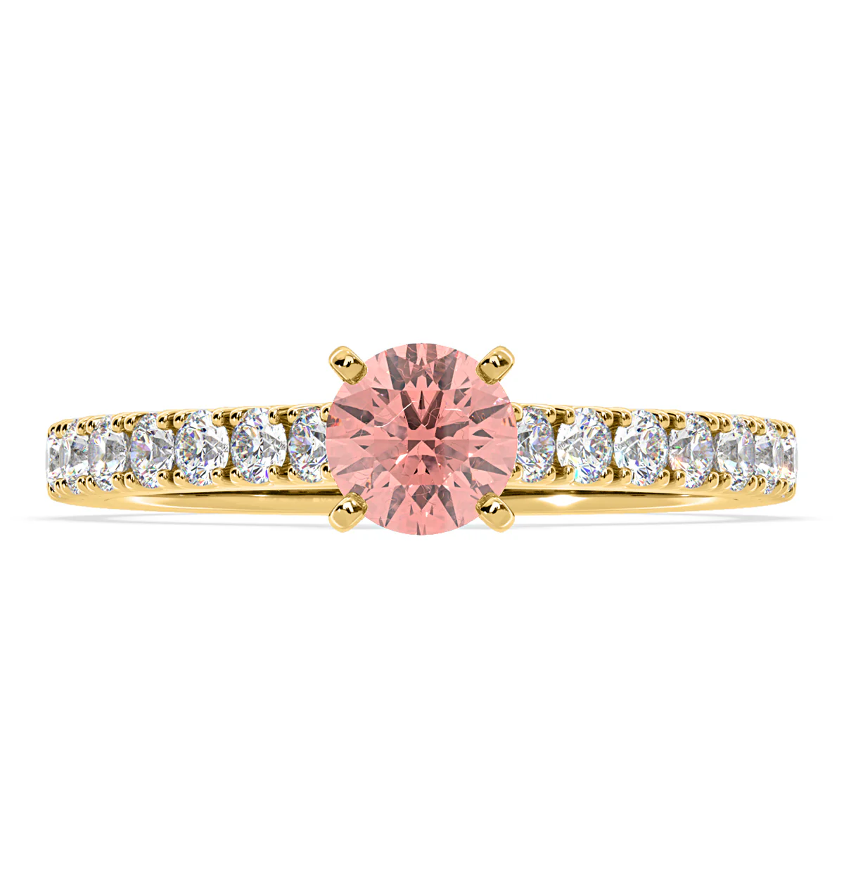 Natalia Pink Lab Diamond 0.91ct Side Stone Ring in 18K Yellow Gold - Elara Collection - Image 3