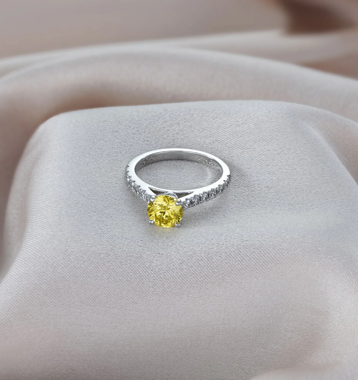 Natalia Yellow Lab Diamond 1.50ct Side Stone Ring in 18K White Gold - Elara Collection - Image 5