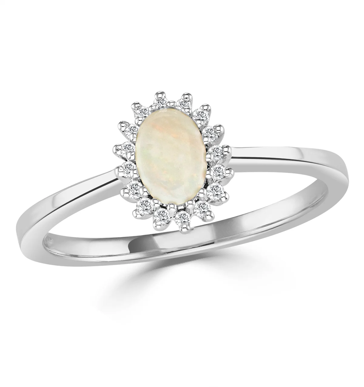 Opal 6 x 4mm And Diamond 18K White Gold Ring - Image 2