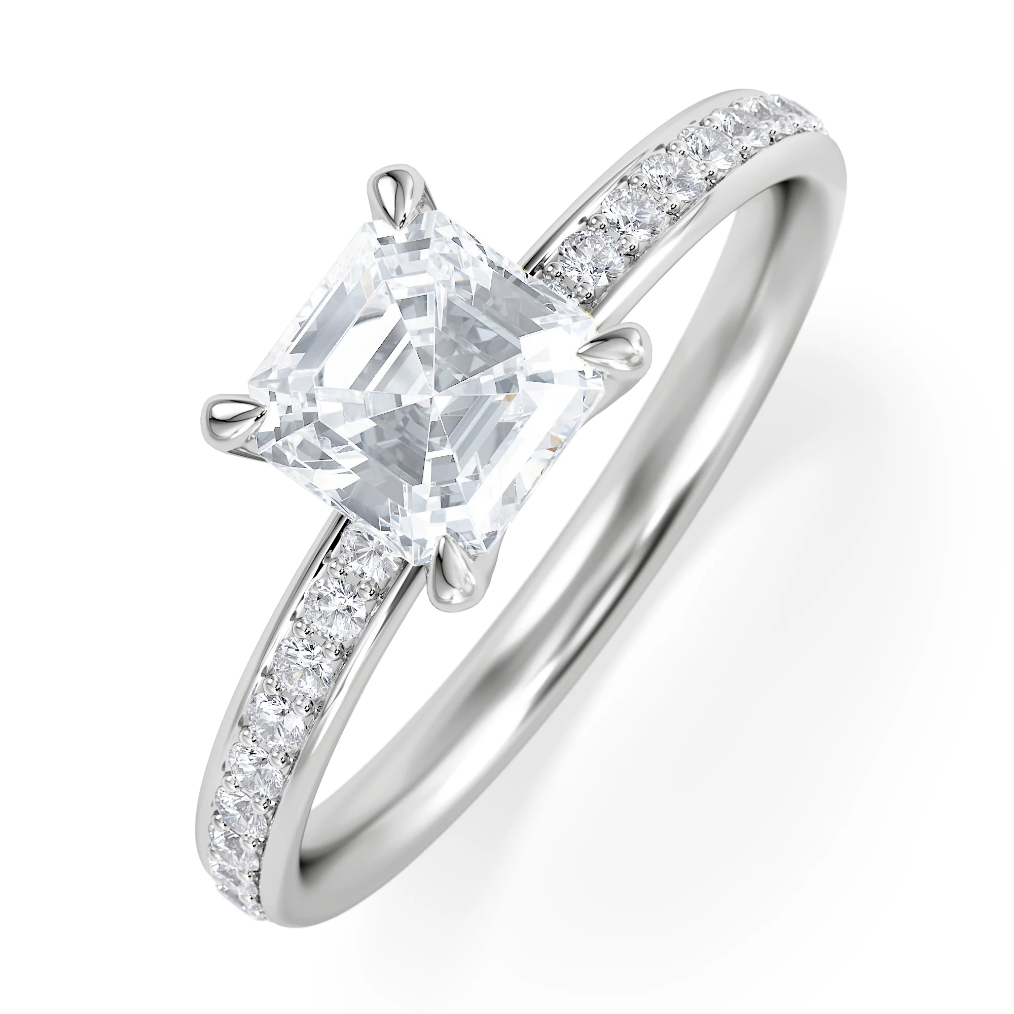 Origin 1.25ct Asscher Cut Lab Diamond Solitaire Engagement Ring with Side Stones in 18K White Gold