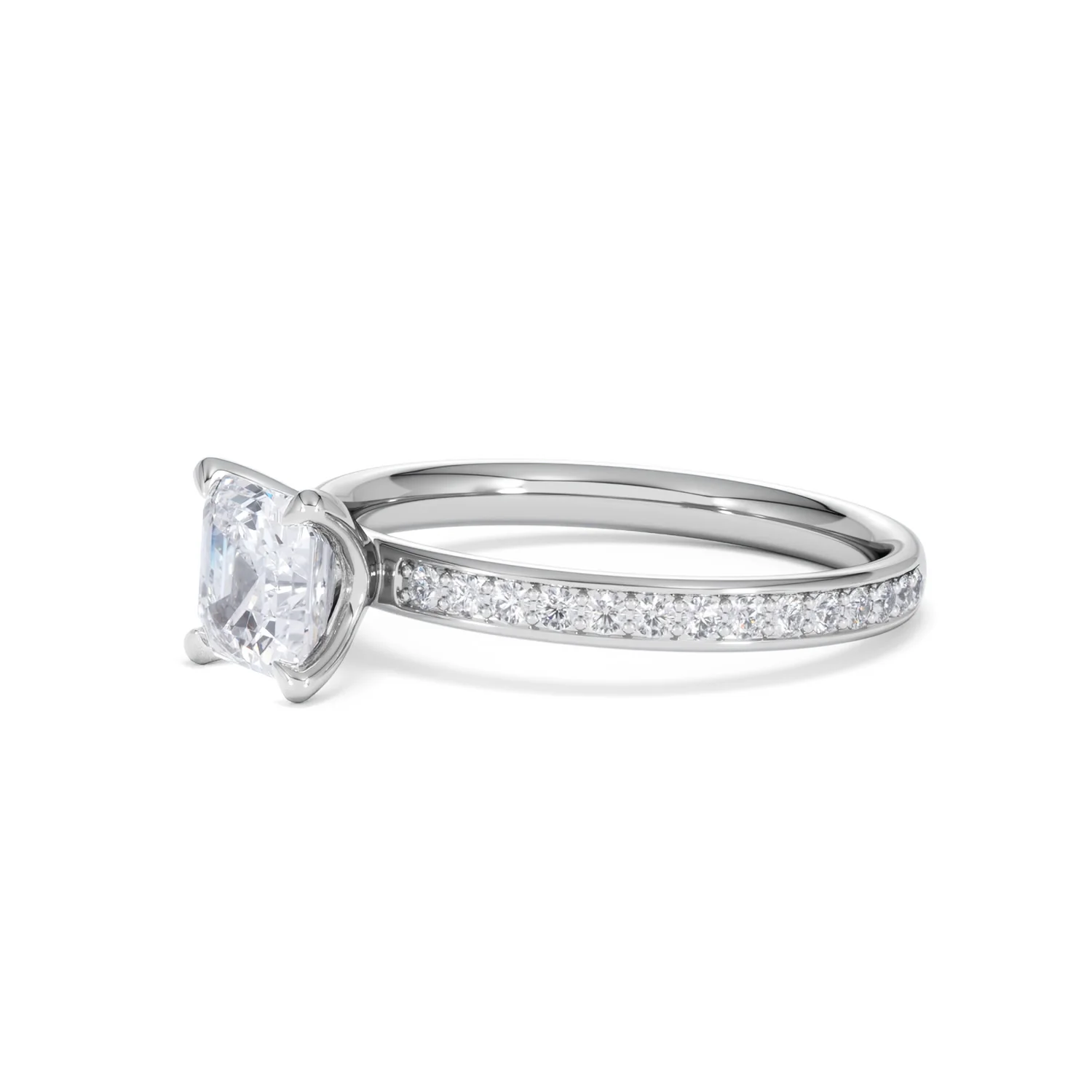 Origin 1.25ct Asscher Cut Lab Diamond Solitaire Engagement Ring with Side Stones in 18K White Gold - Image 75