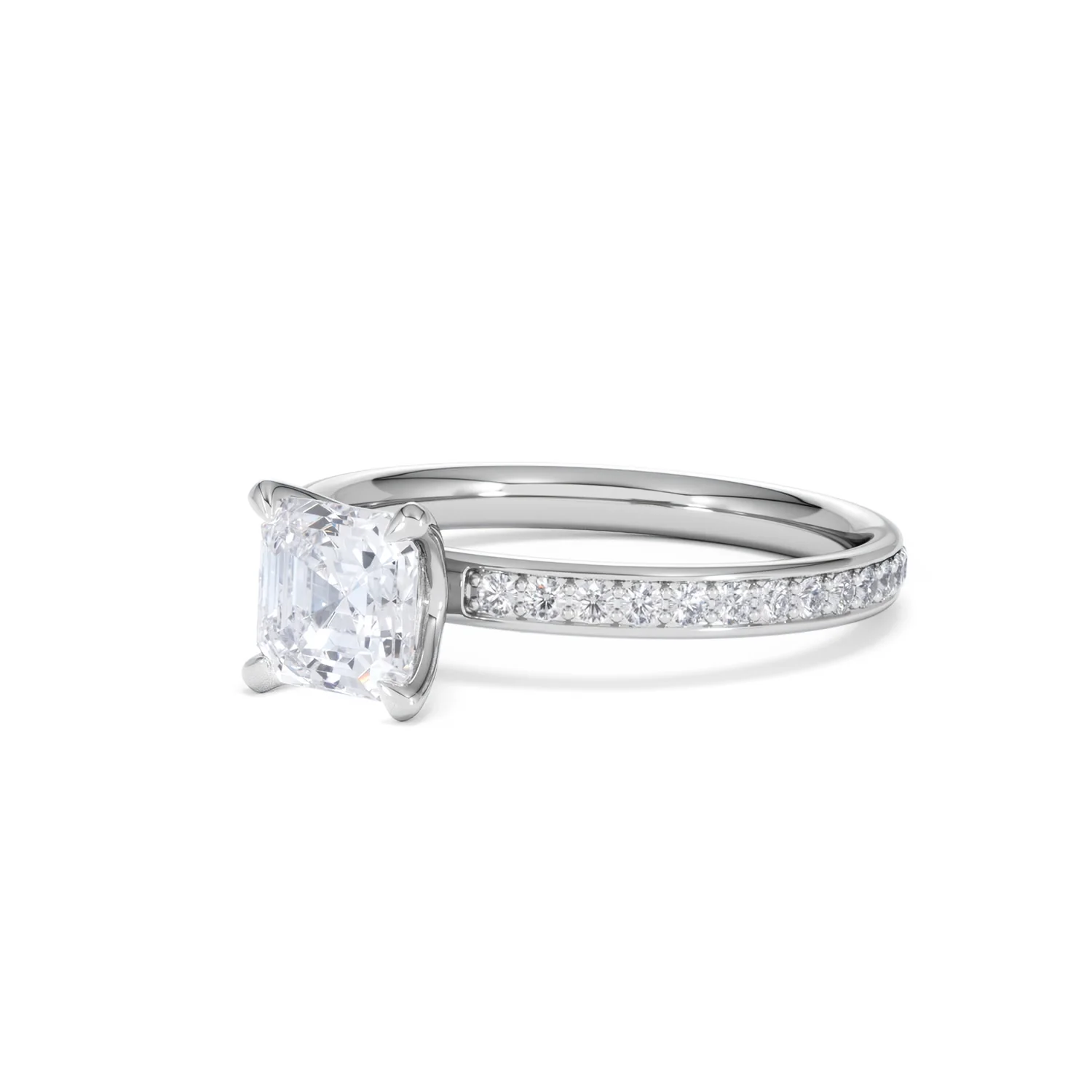 Origin 1.25ct Asscher Cut Lab Diamond Solitaire Engagement Ring with Side Stones in 18K White Gold - Image 79