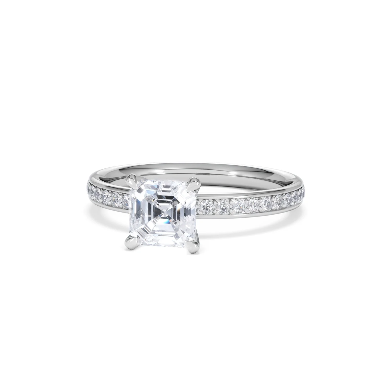 Origin 1.25ct Asscher Cut Lab Diamond Solitaire Engagement Ring with Side Stones in 18K White Gold - Image 84