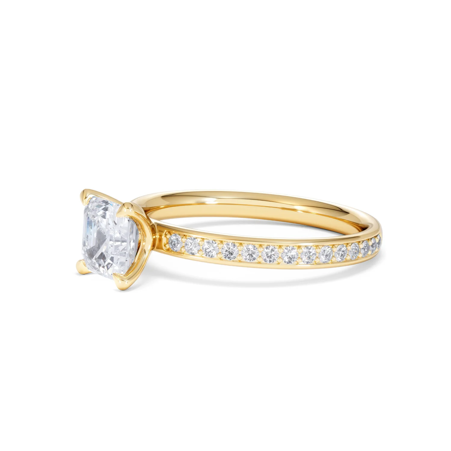Origin 1.25ct Asscher Cut Lab Diamond Solitaire Engagement Ring with Side Stones in 18K Yellow Gold - Image 75