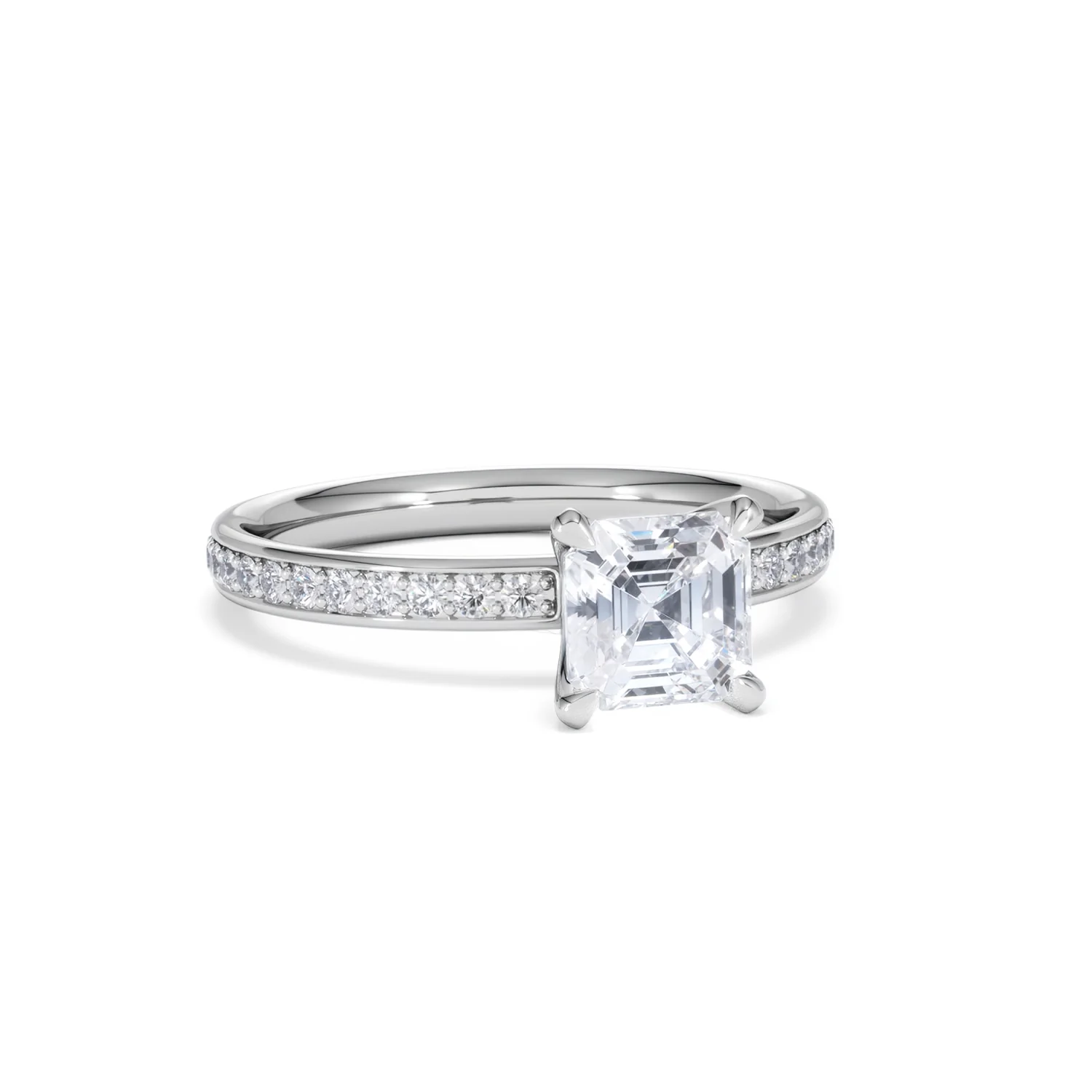 Origin 1.25ct Asscher Cut Lab Diamond Solitaire Engagement Ring with Side Stones in Platinum - Image 11