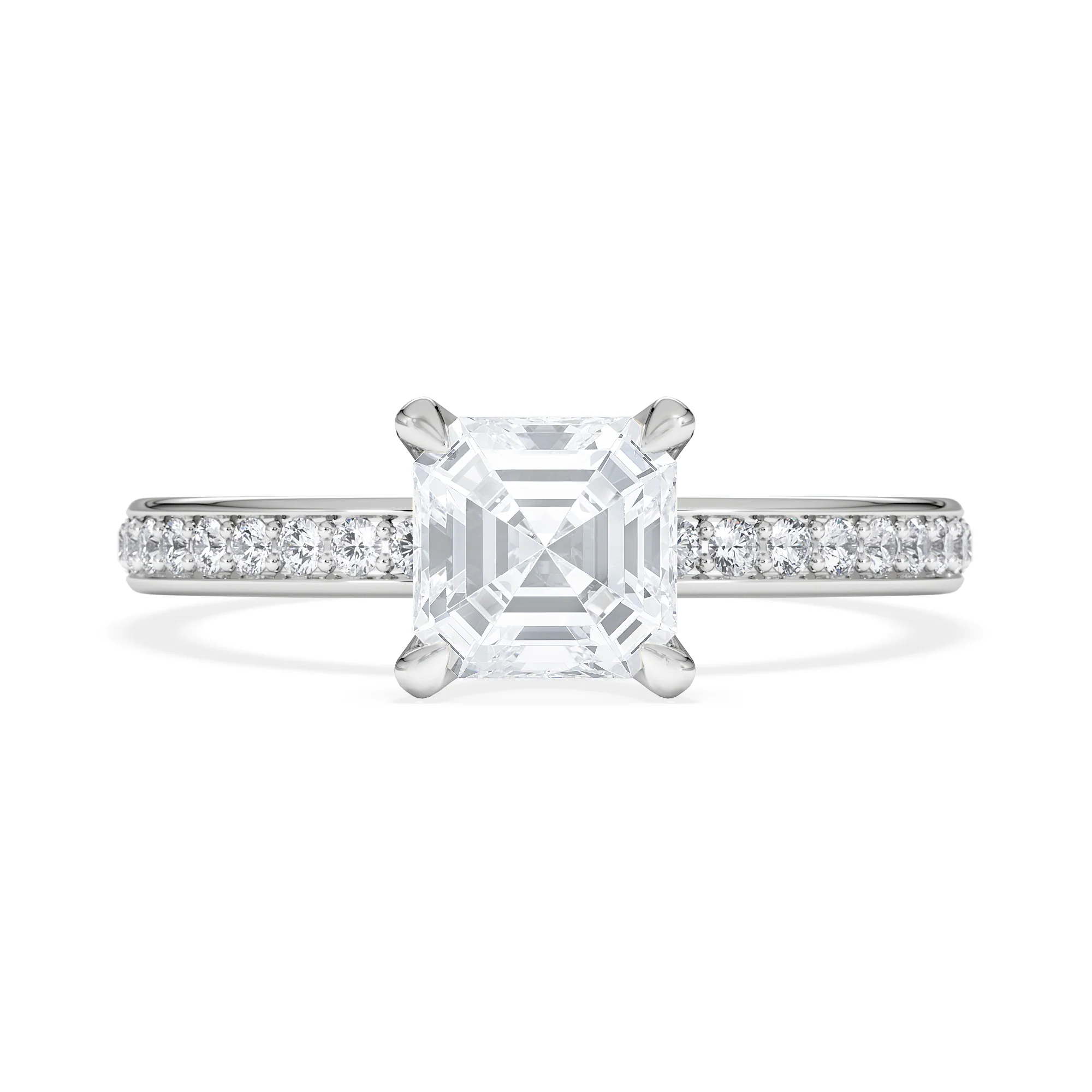 Origin 1.25ct Asscher Cut Lab Diamond Solitaire Engagement Ring with Side Stones in Platinum - Image 6
