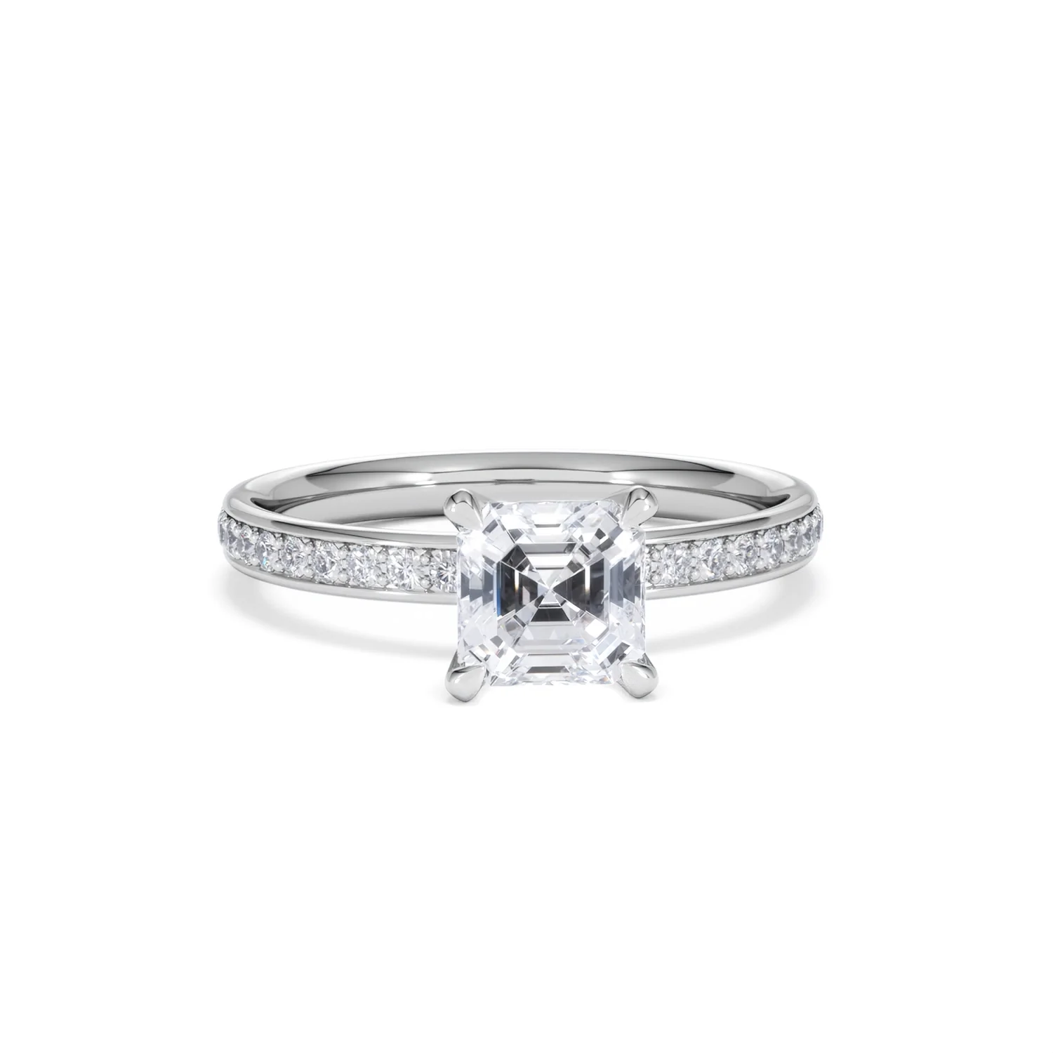 Origin 1.25ct Asscher Cut Lab Diamond Solitaire Engagement Ring with Side Stones in Platinum - Image 8