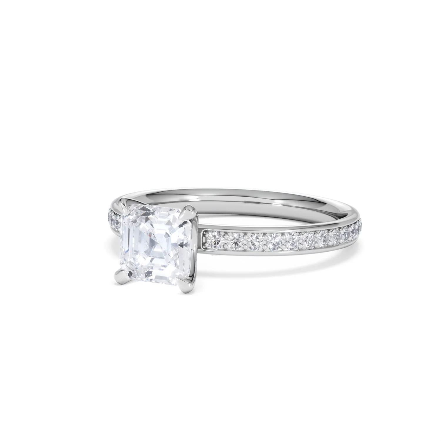 Origin 1.25ct Asscher Cut Lab Diamond Solitaire Engagement Ring with Side Stones in Platinum - Image 81