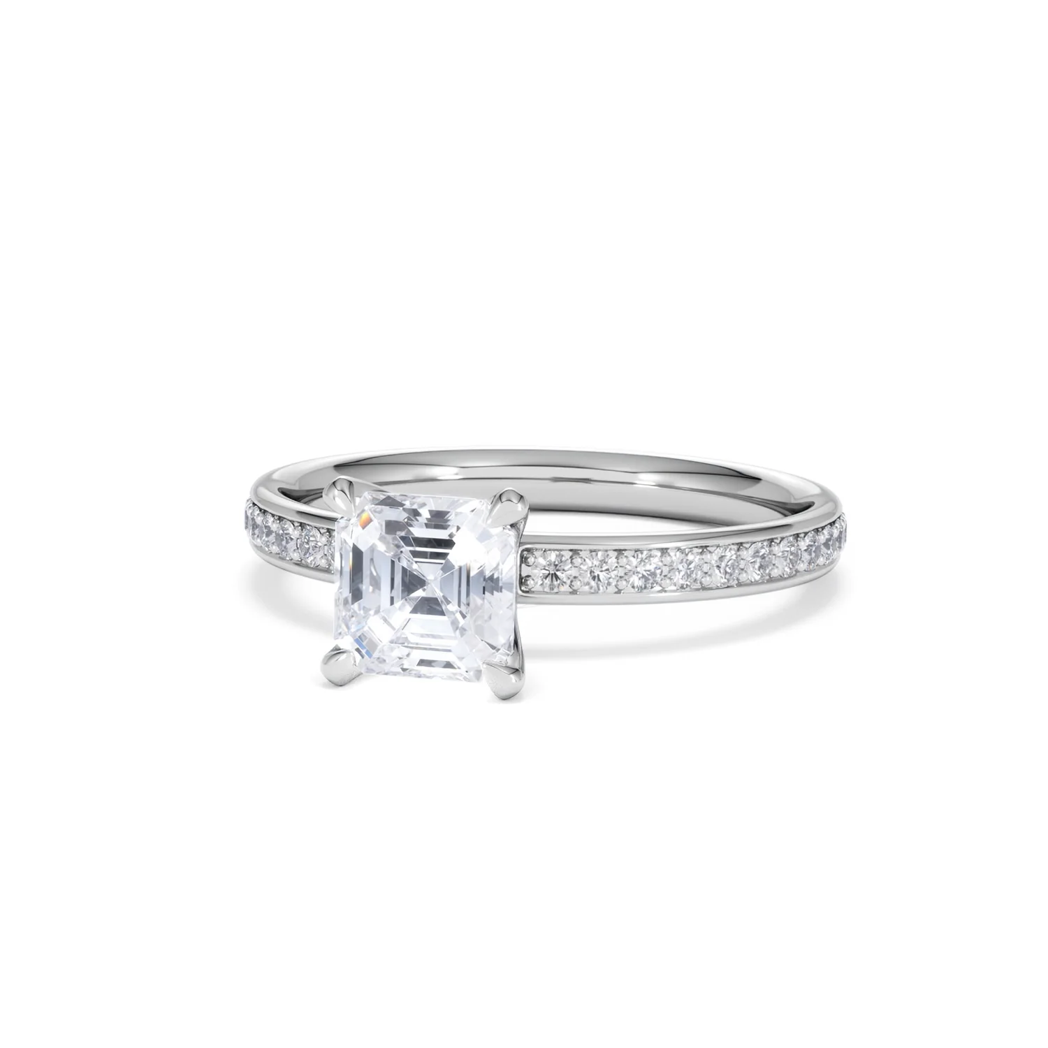 Origin 1.25ct Asscher Cut Lab Diamond Solitaire Engagement Ring with Side Stones in Platinum - Image 83