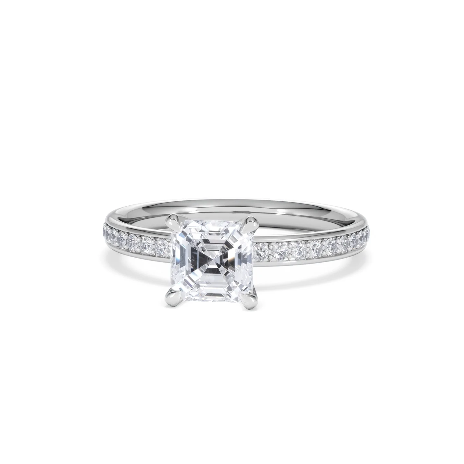 Origin 1.25ct Asscher Cut Lab Diamond Solitaire Engagement Ring with Side Stones in Platinum - Image 85