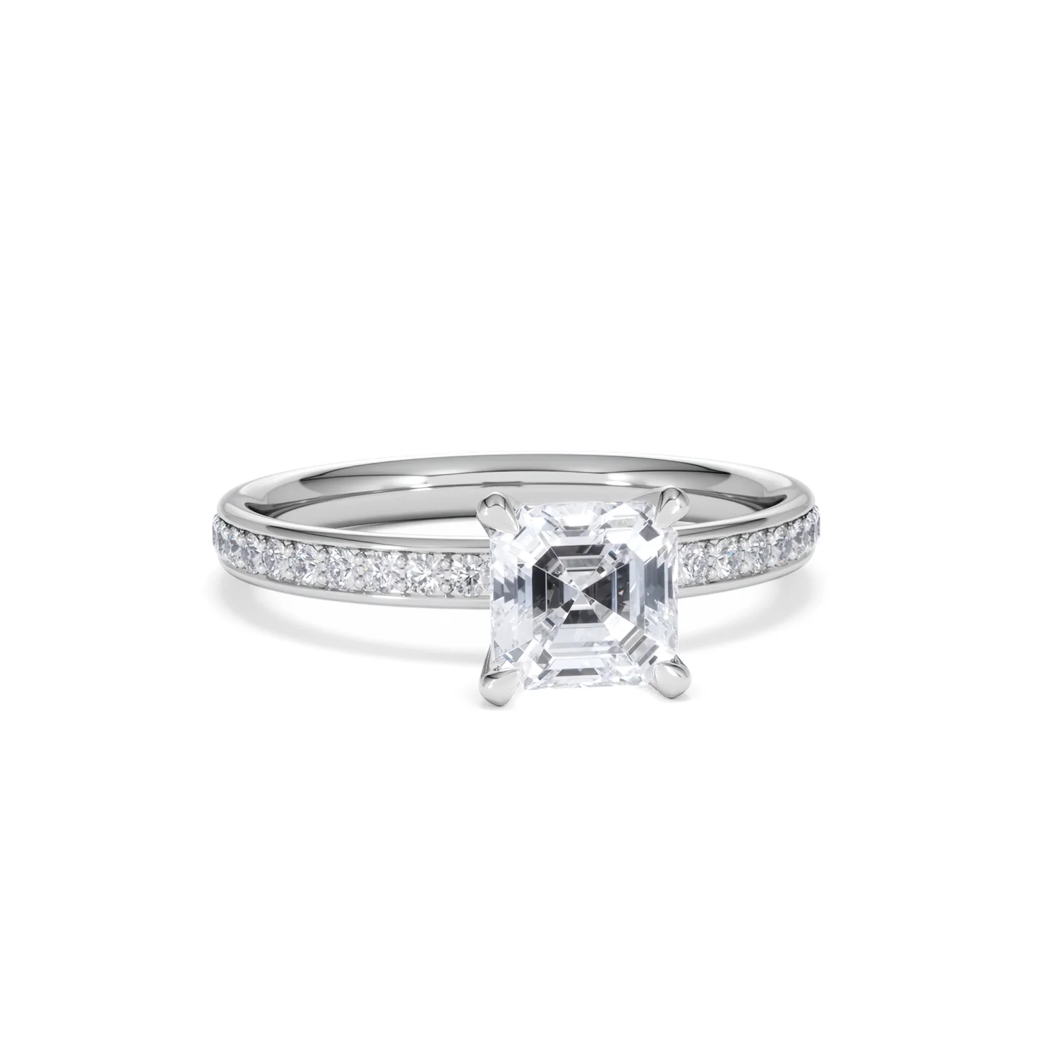Origin 1.25ct Asscher Cut Lab Diamond Solitaire Engagement Ring with Side Stones in Platinum - Image 9